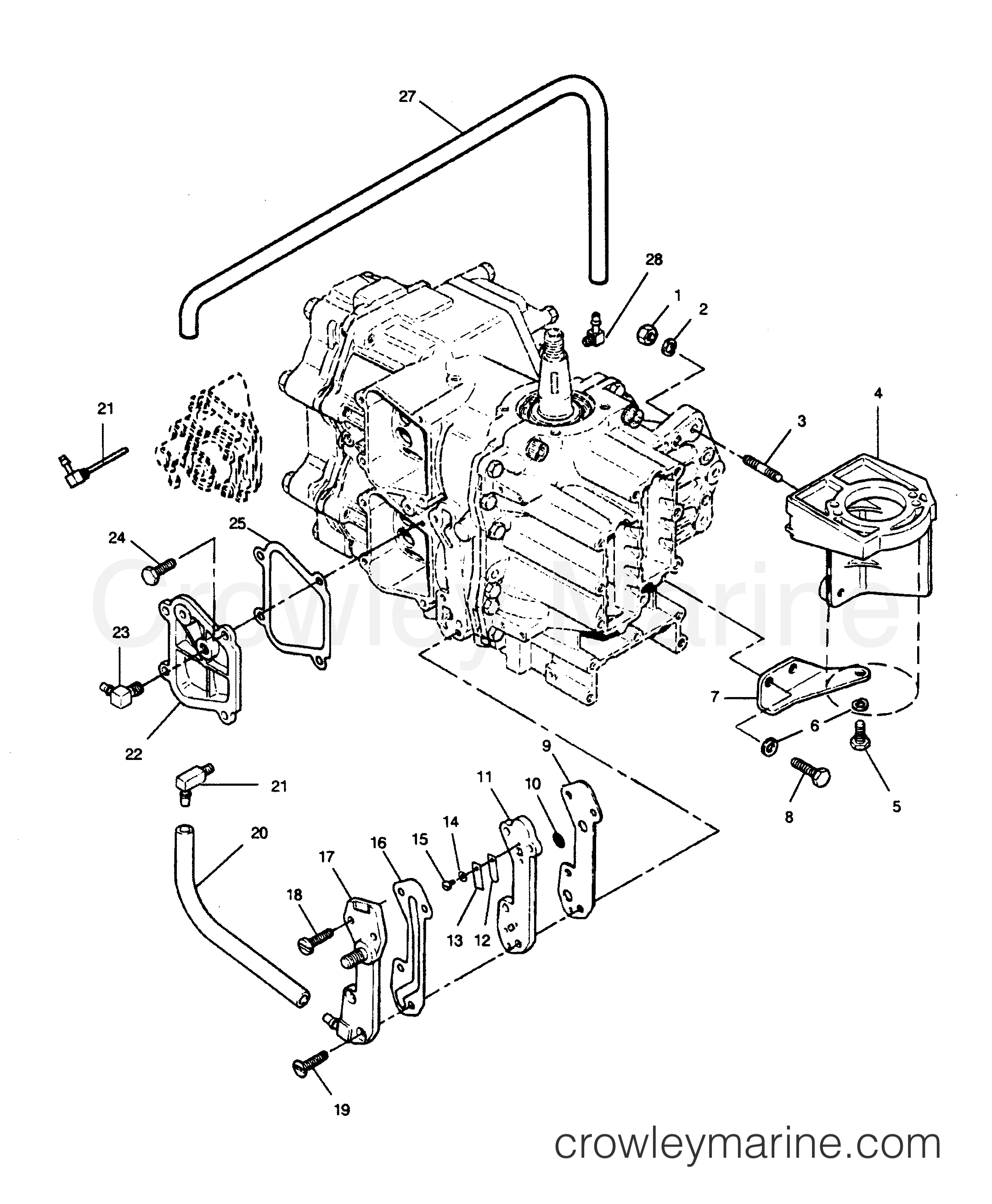 1990 Outboard 50 - 508F90D [Force] - RECIRCULATION SYSTEM AND STARTER BRACKETS