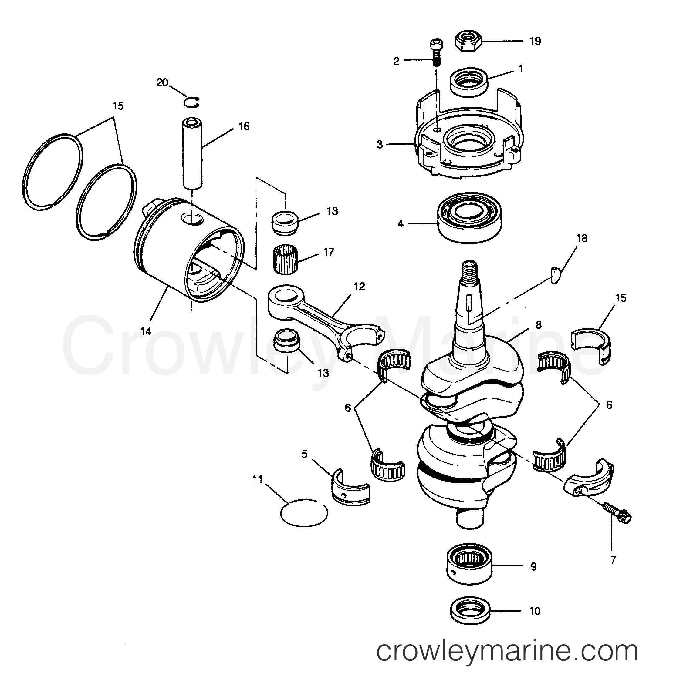 1990 Outboard 50 - 507A90A [Force] - CRANKSHAFT AND PISTON