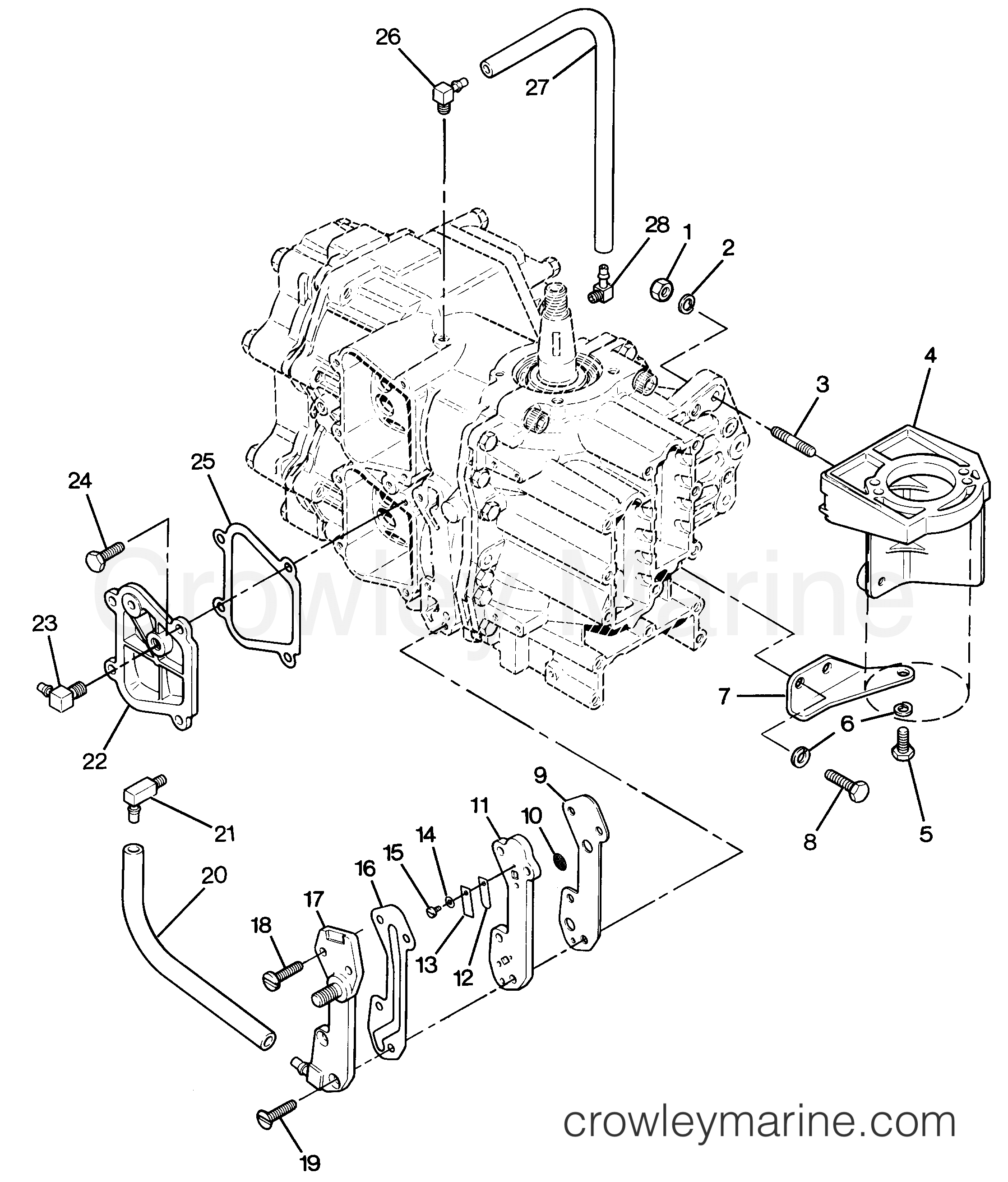 1987 Outboard 50 - 508M7C [Force] - RECIRCULATION SYSTEM & STARTER BRACKETS