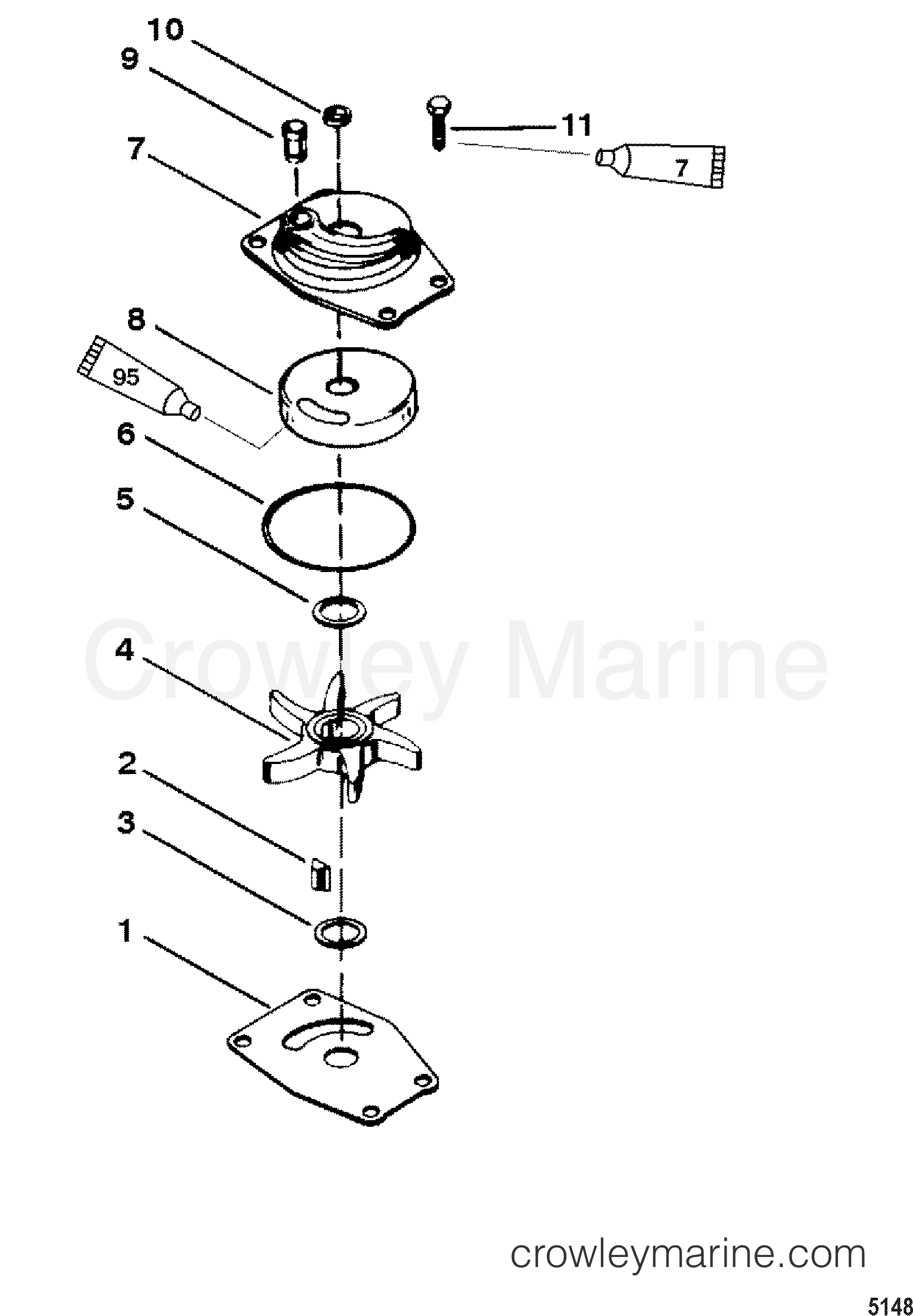 JET WATER PUMP COMPONENTS 2005 Outboard 20 [EL] 7020312TB Crowley