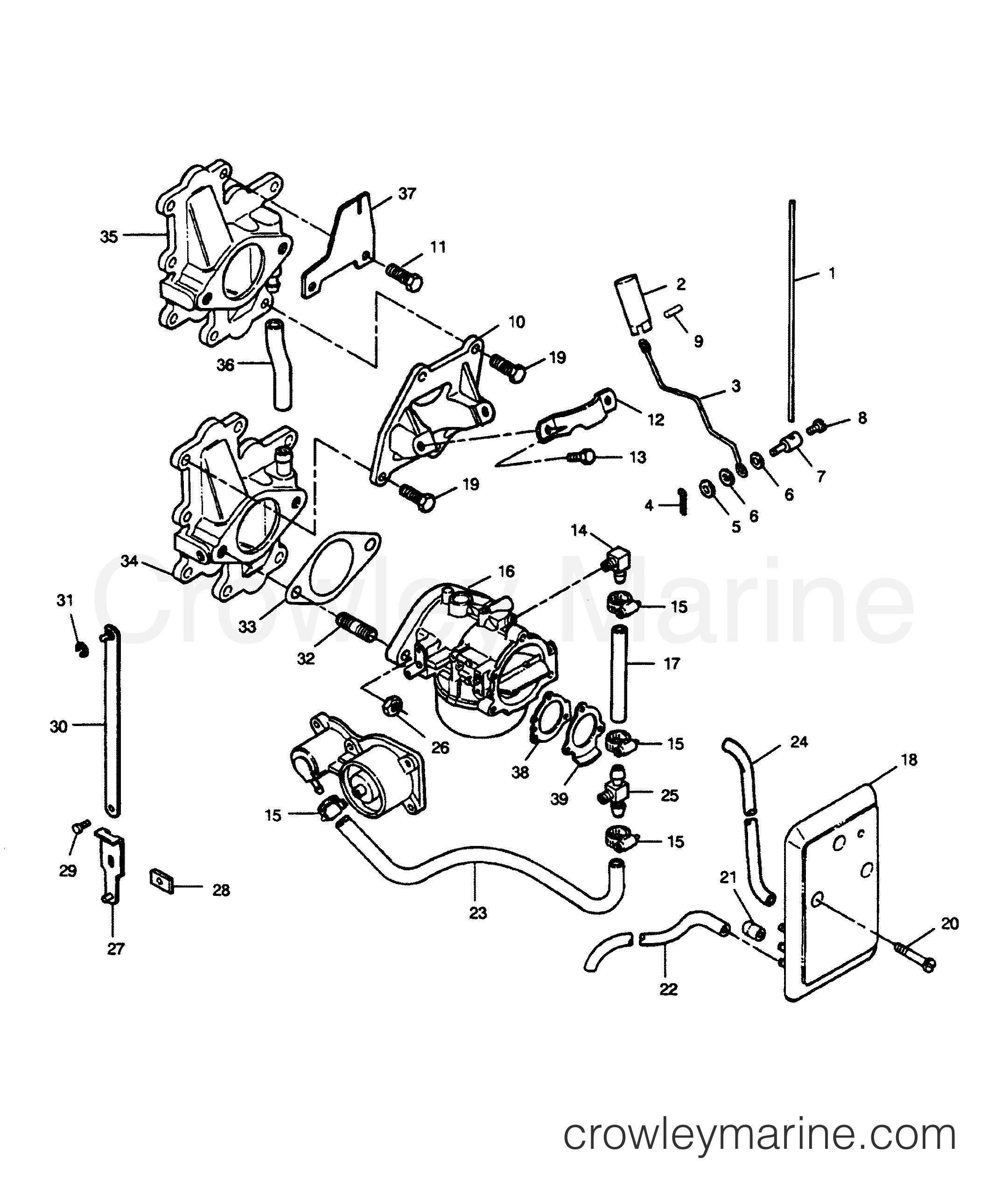 CARBURETOR ADAPTERS AND FUEL LINES 1989 Outboard 125LD H125LD89A [L