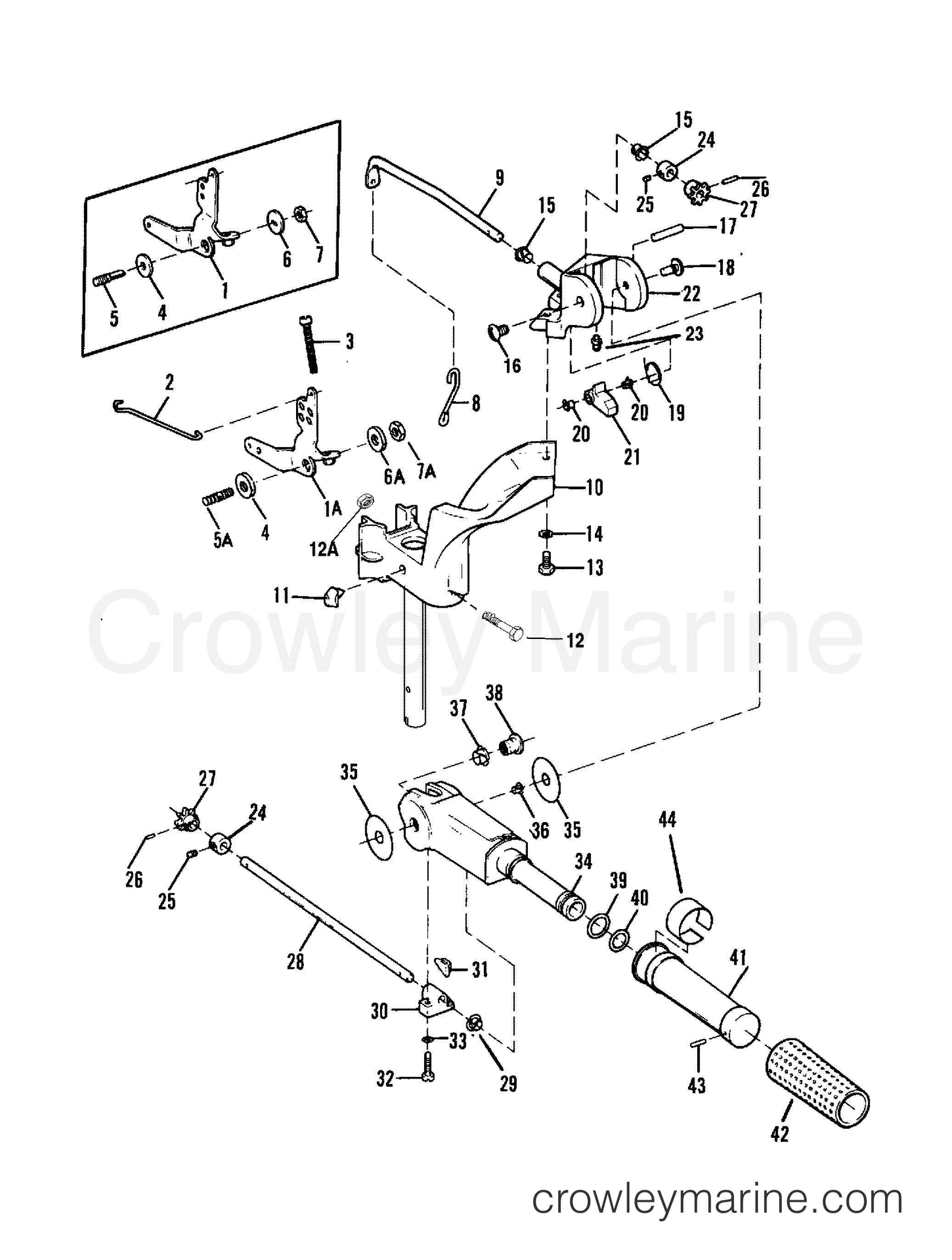 TILLER HANDLE AND THROTTLE LINKAGE (84A/92B & SER. E00000 1984