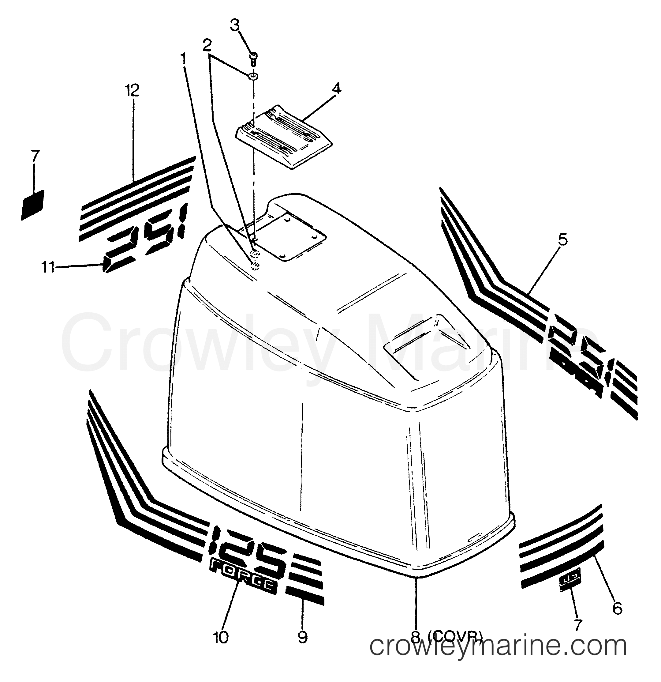 1988 Outboard 125 - 1258D8B [Force] - ENGINE COVER OLYMPIC MODELS