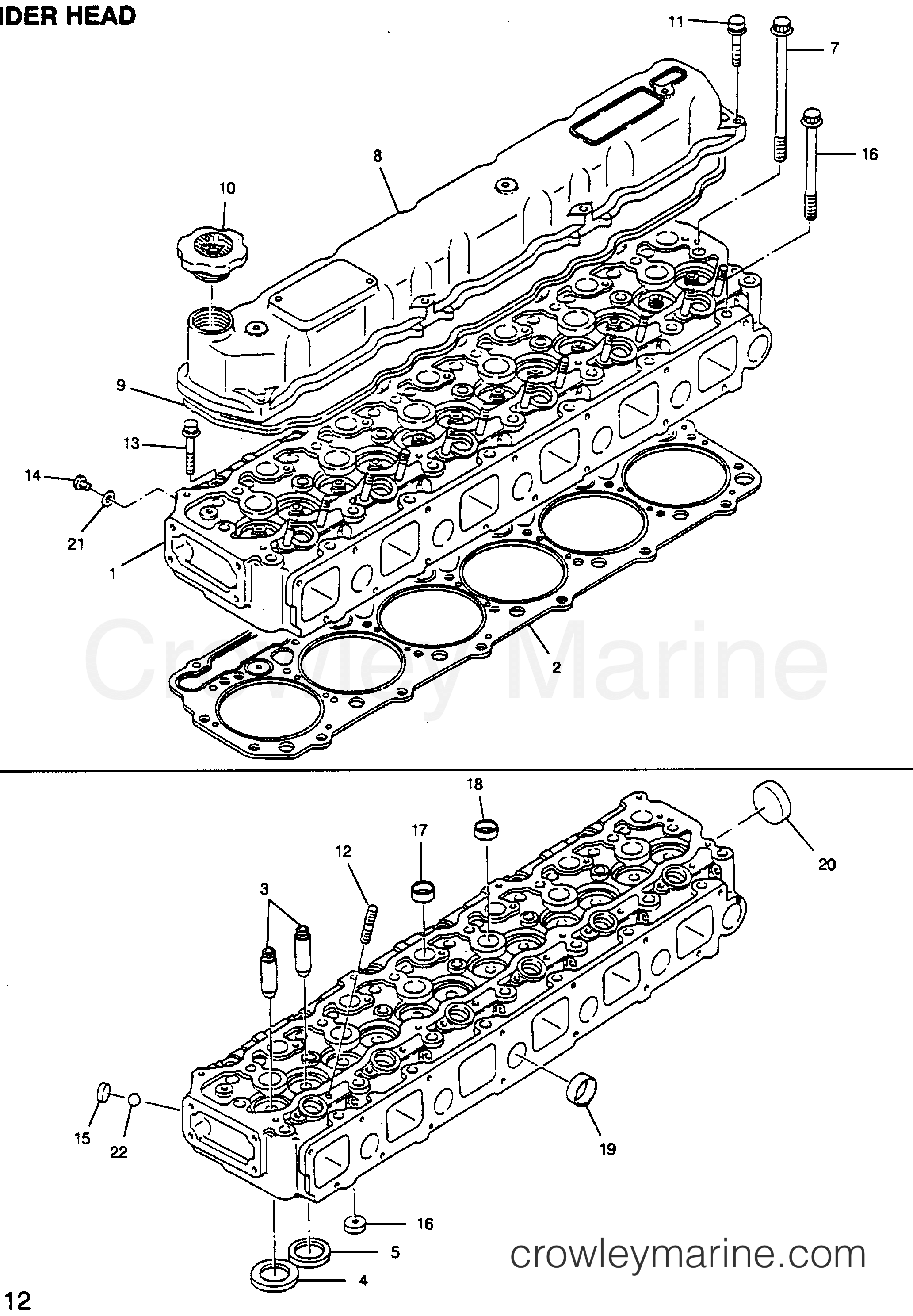 CYLINDER HEAD All Years Inboard Engine HINO DIESEL WO6DTI (250 H.P