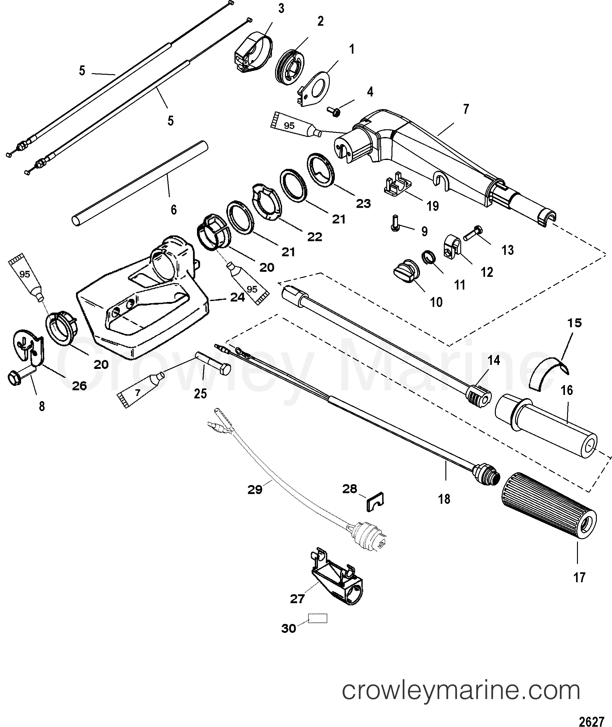 TILLER HANDLE 1999 Outboard 9.9 [EL 4] 7F10312HD Crowley Marine