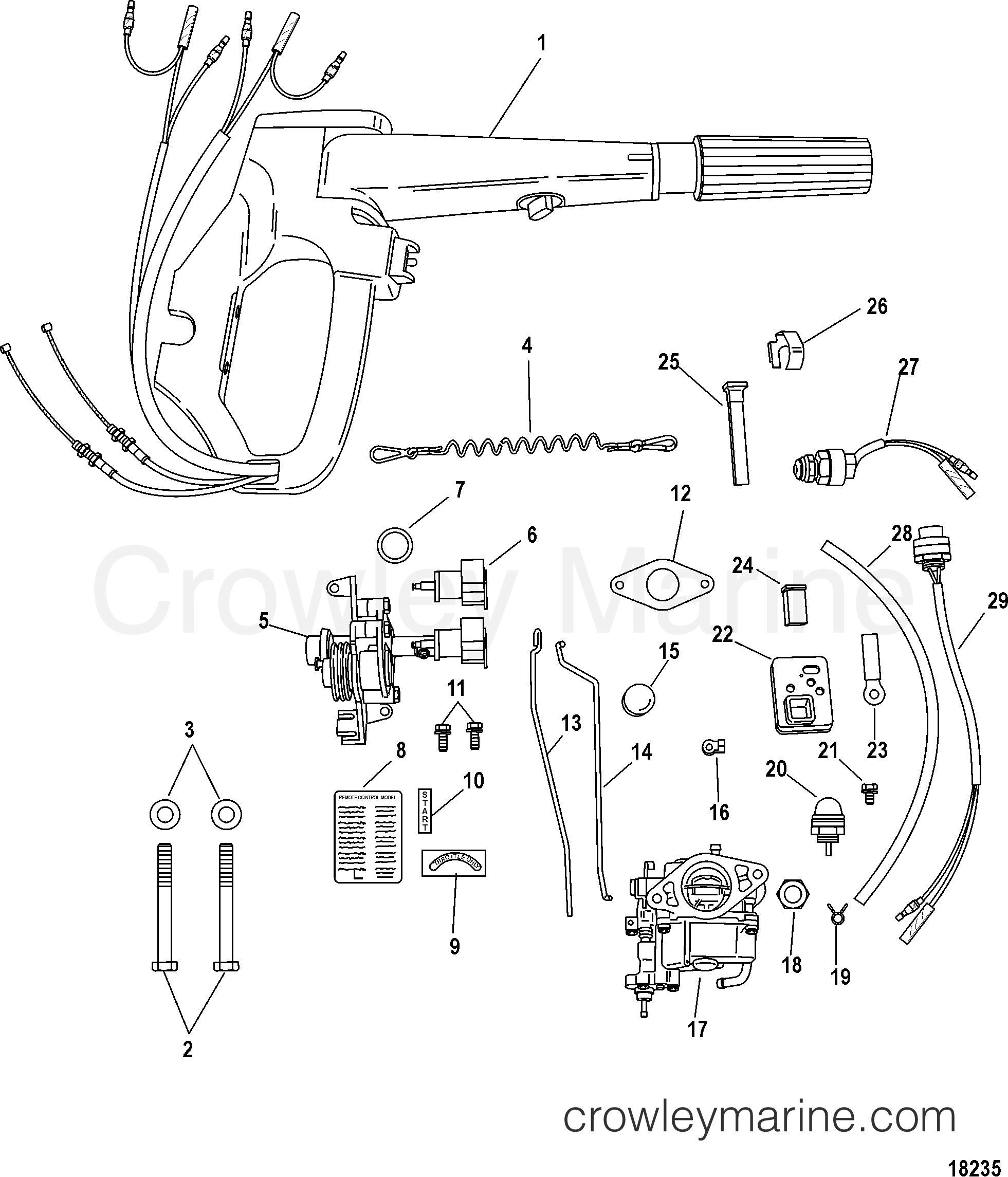 TILLER HANDLE CONVERSION KITELECTRIC, 896289A02 2005 Mercury Outboard 9.9 [M 4] 1F10201DK