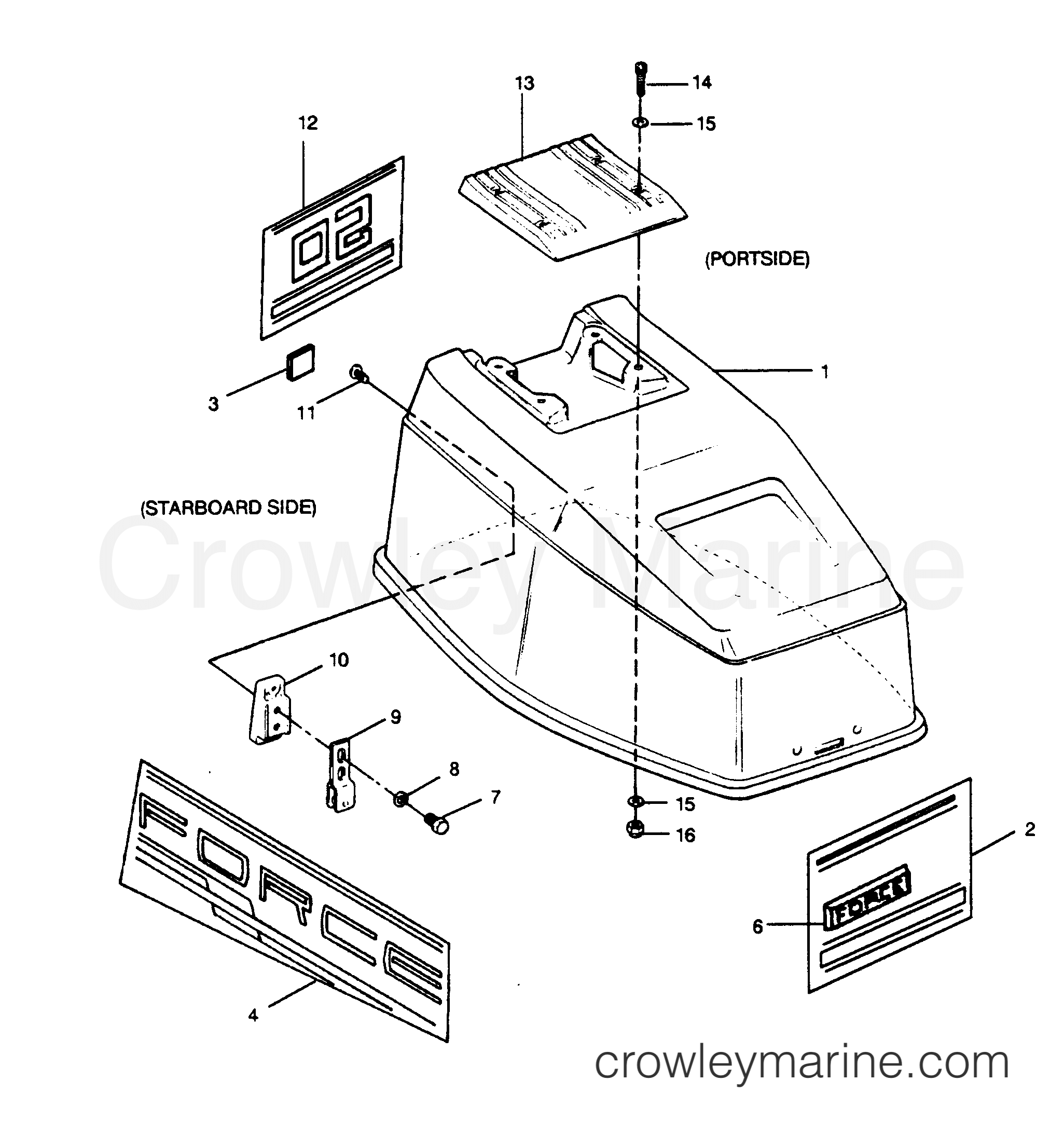 1990 Outboard 50 - 507F90B [Force] - ENGINE COVER FORCE MODELS