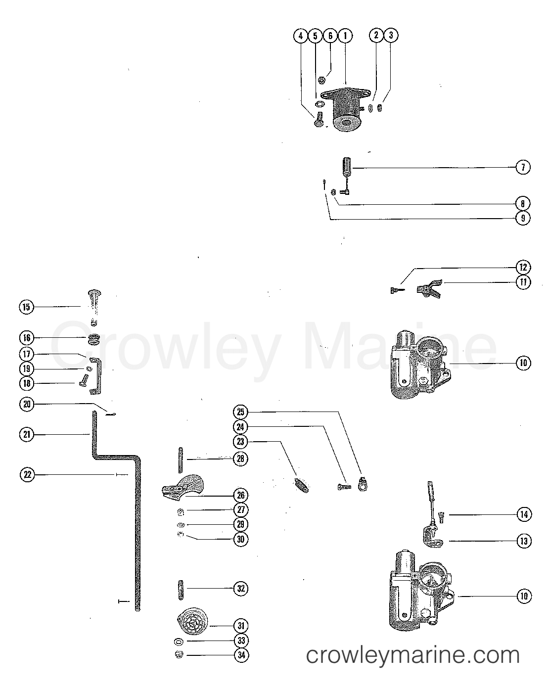 CARBURETOR LINKAGE AND CHOKE SOLENOID Serial Range Outboard 500