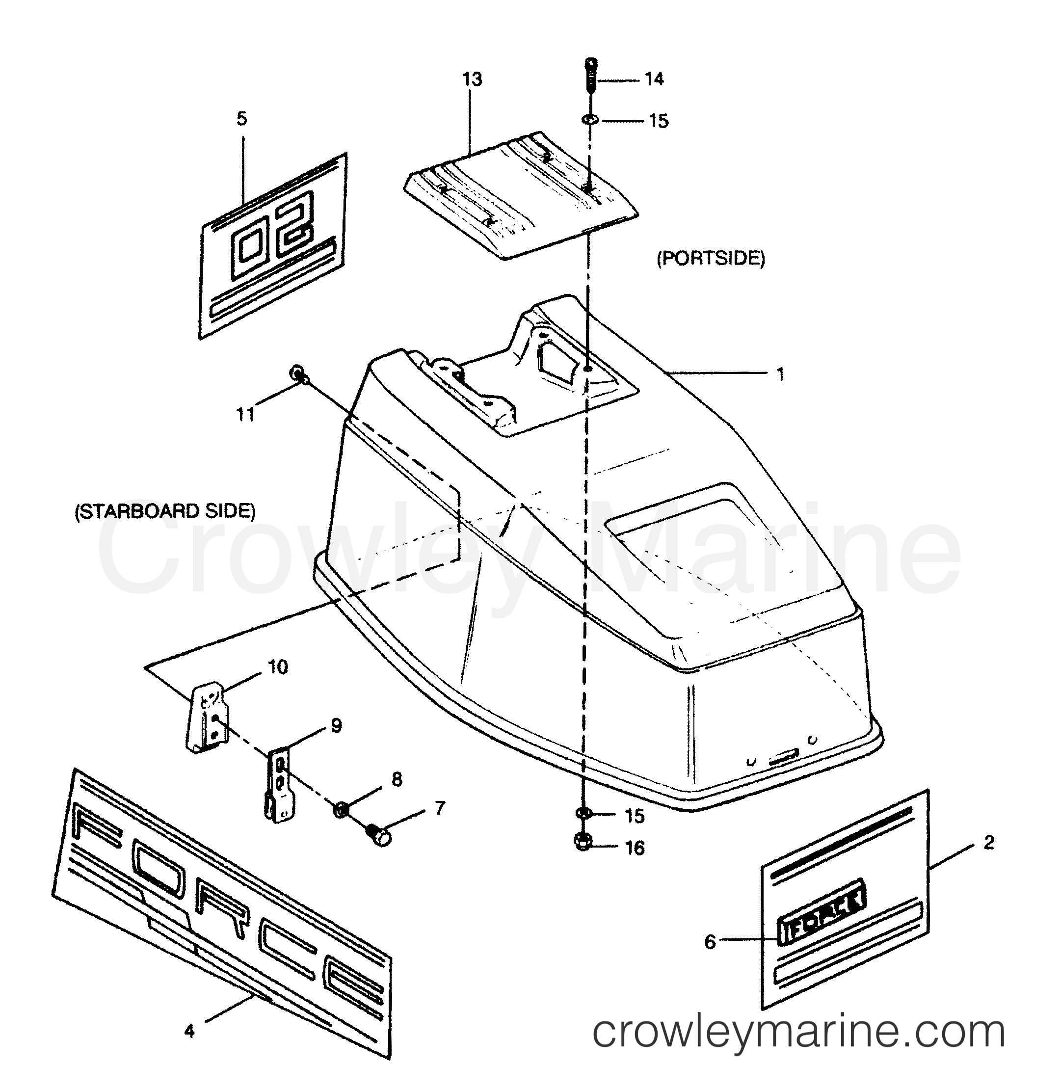1991 Outboard 50 - 507A91Z [Force] - ENGINE COVER FORCE MODELS