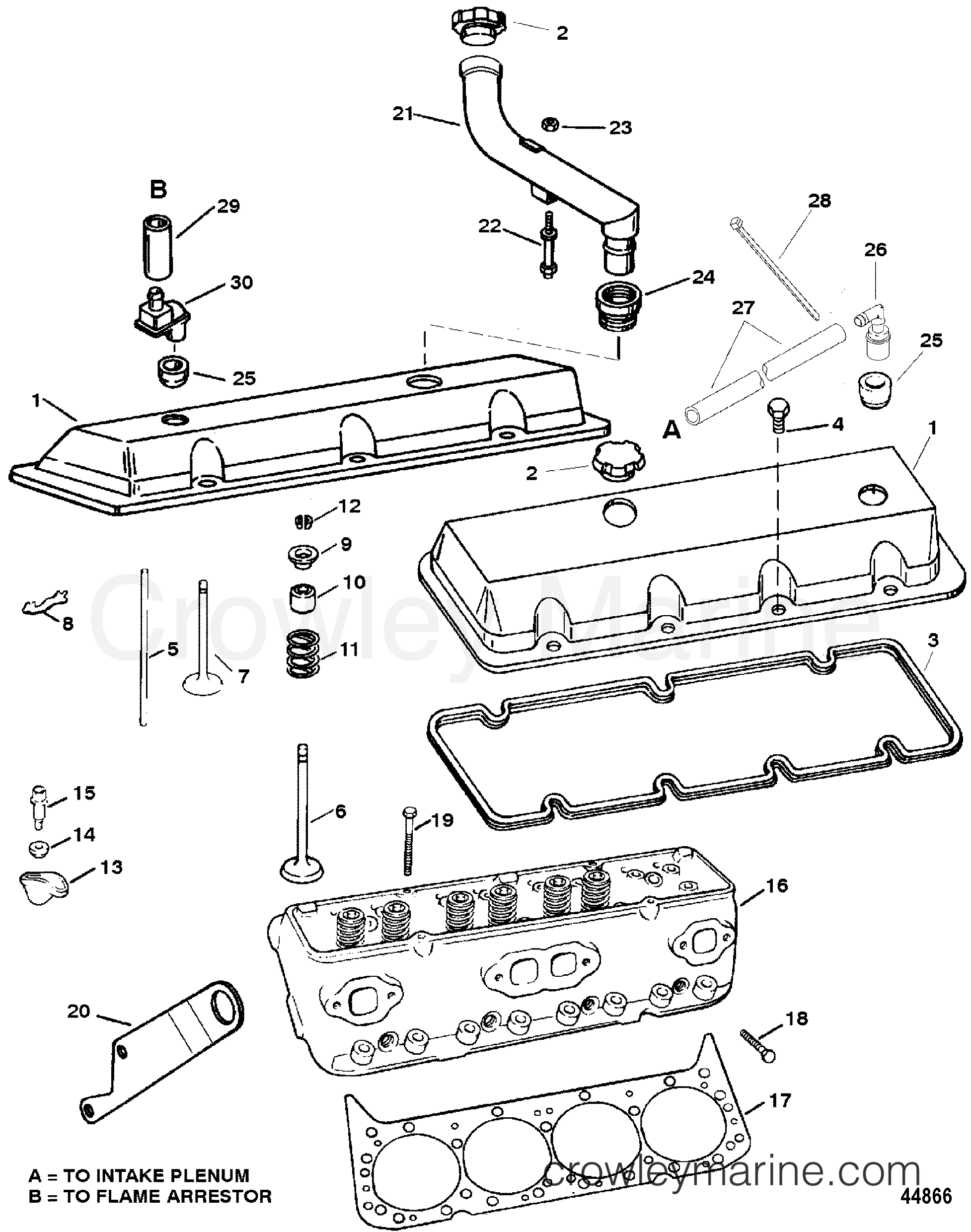 Inboard Rocker CYLINDER HEAD AND ROCKER COVER(8.2L) - 1996 Inboard Engine 7.4L [MPI ...