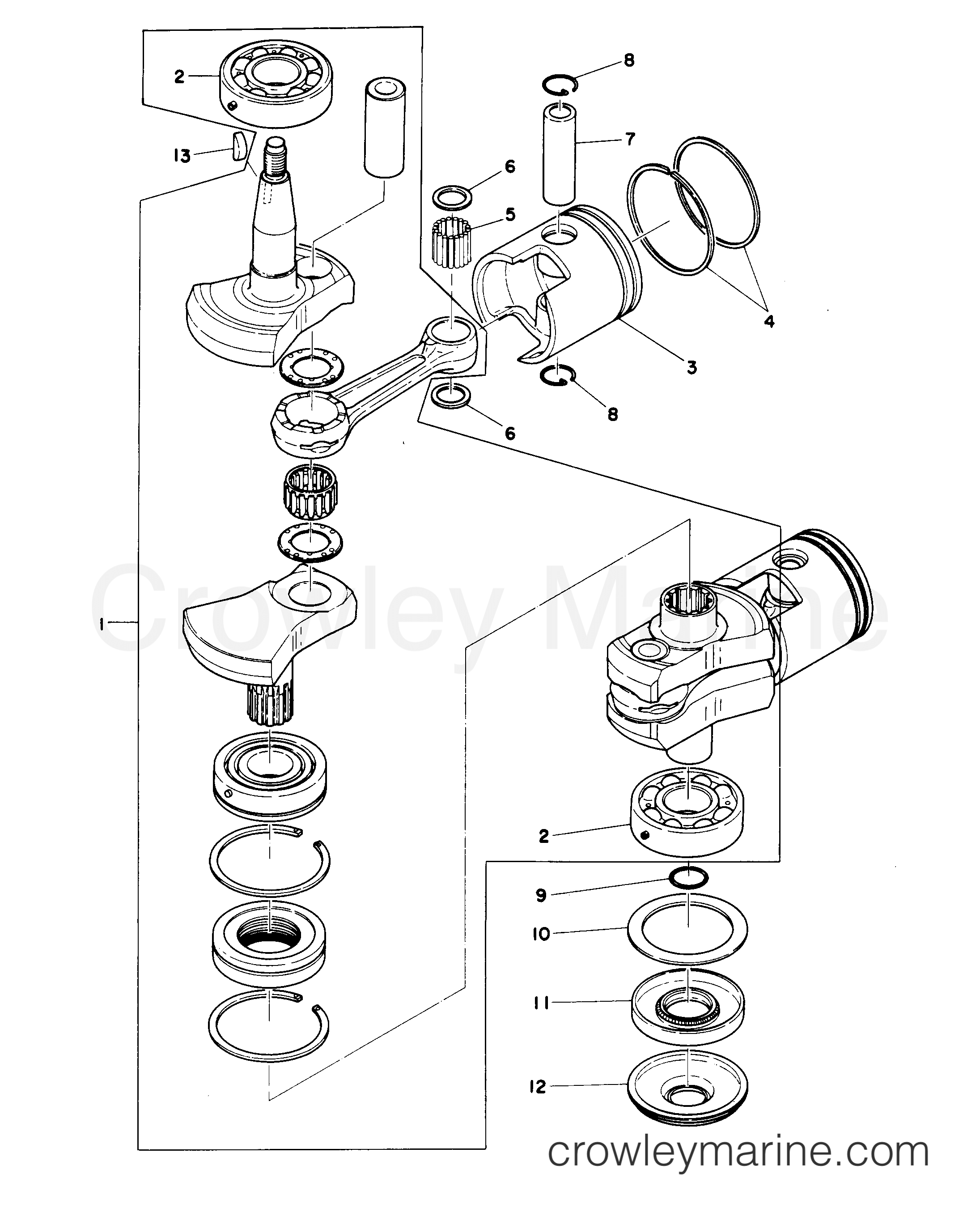 Serial Range Outboard 28 - 664-25800 AND BELOW [E] - CRANKSHAFT AND PISTON