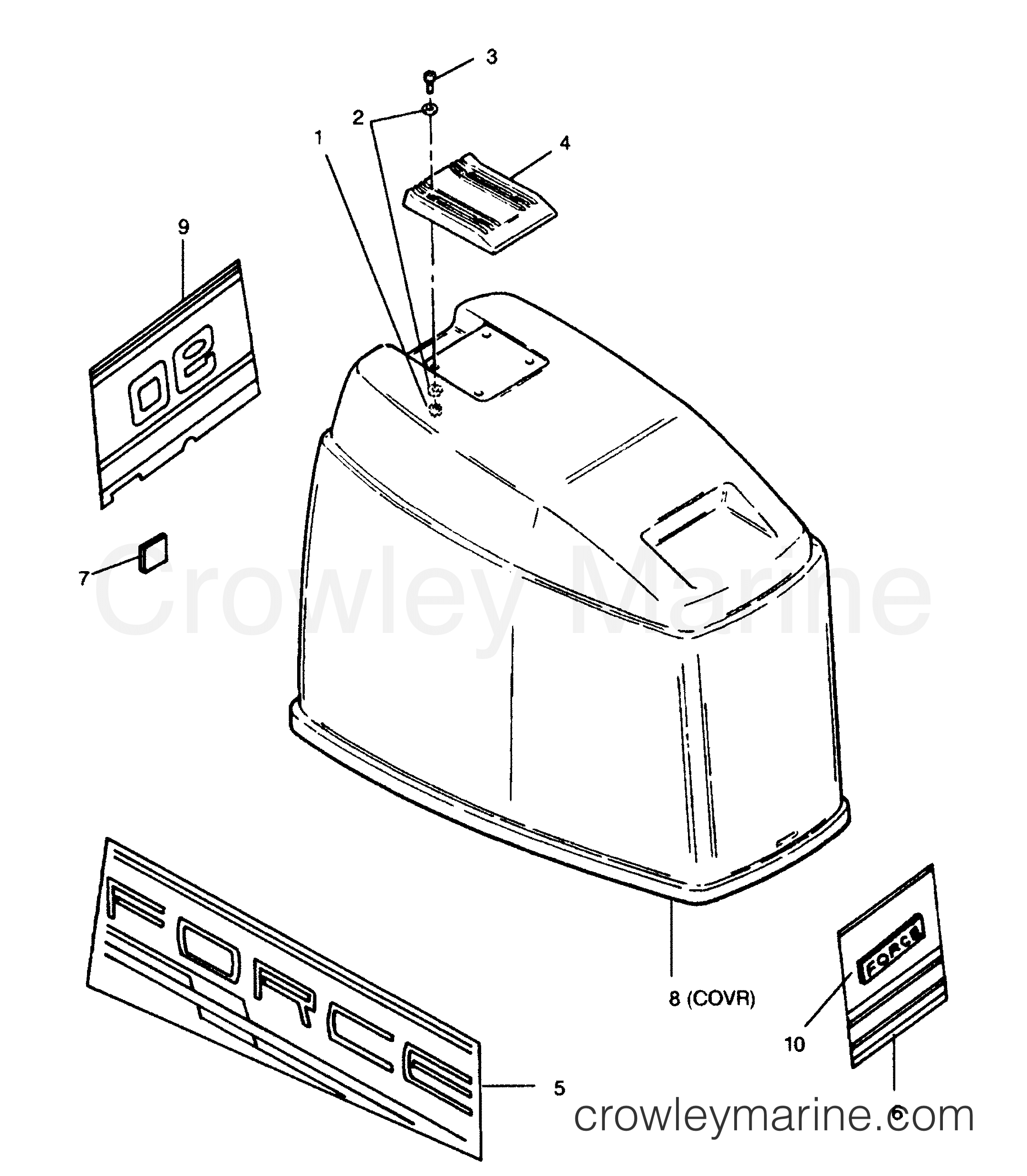 1991 Outboard 90 - 906F91A [Force] - ENGINE COVER FORCE MODELS
