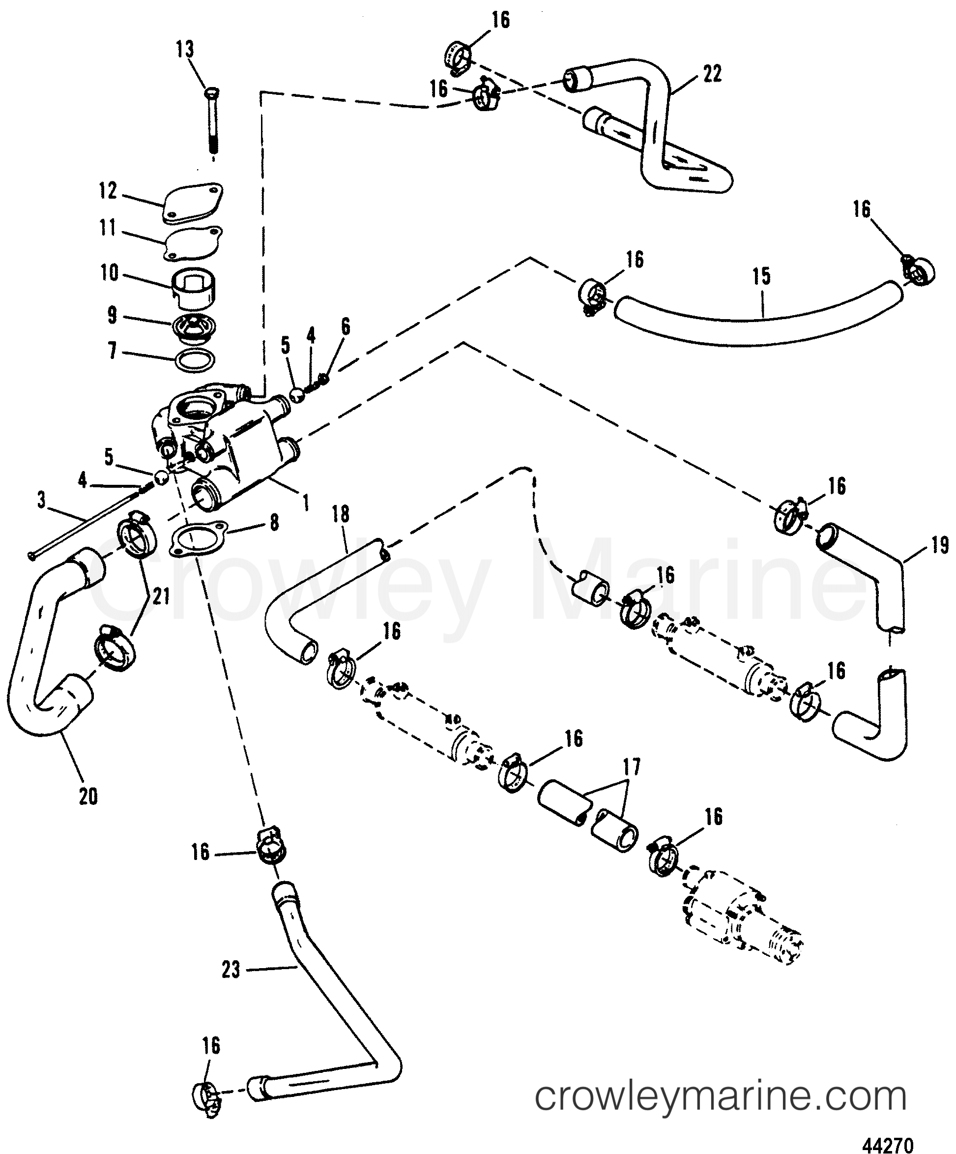 1993 Mercury Inboard Engine 7.4L - 37432C4FS THERMOSTAT HOUSING(STANDARD COOLING) 0D715494 - 0F349999 section
