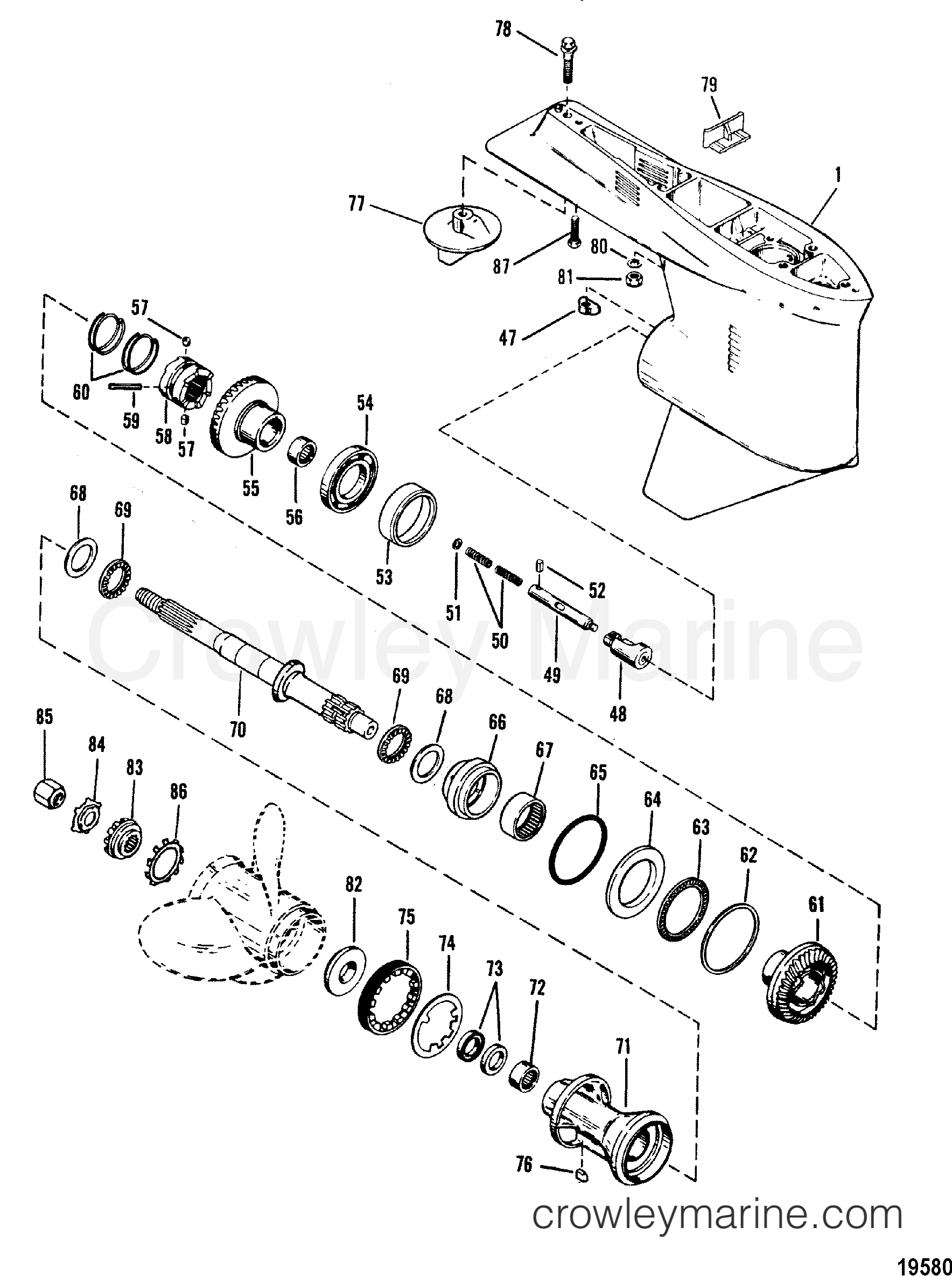 GEAR HOUSING(PROPELLER SHAFT) (COUNTER ROTATION) 1989 Outboard 200
