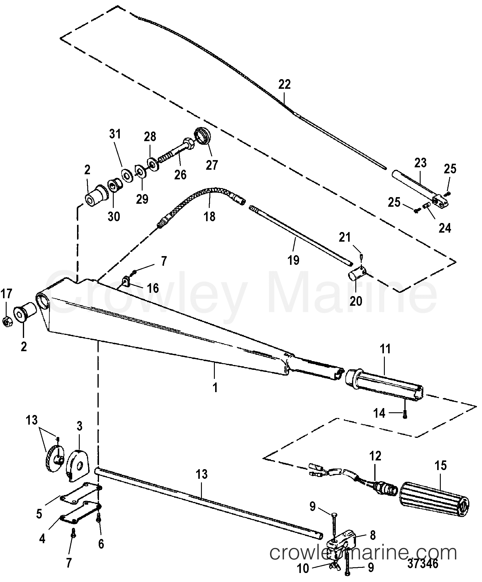 1995 Outboard 115 [EXLPTO] - 1115422RD - STEERING HANDLE COMPONENTS