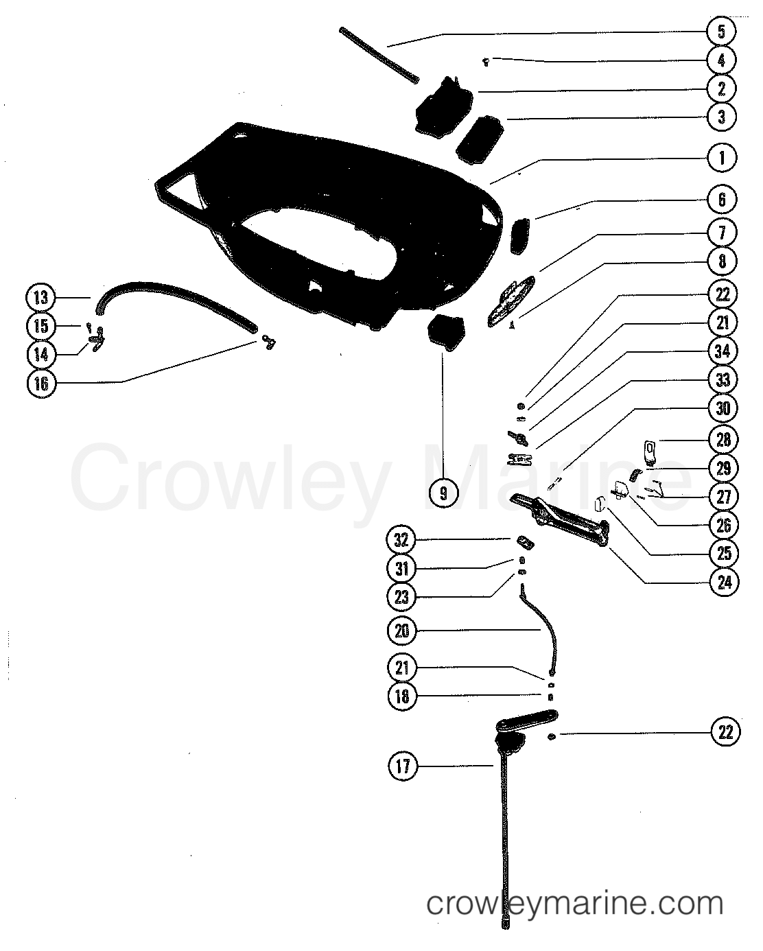 1980 Outboard 90 [ELPT] - 7090620 - BOTTOM COWL AND SHIFT LINKAGE