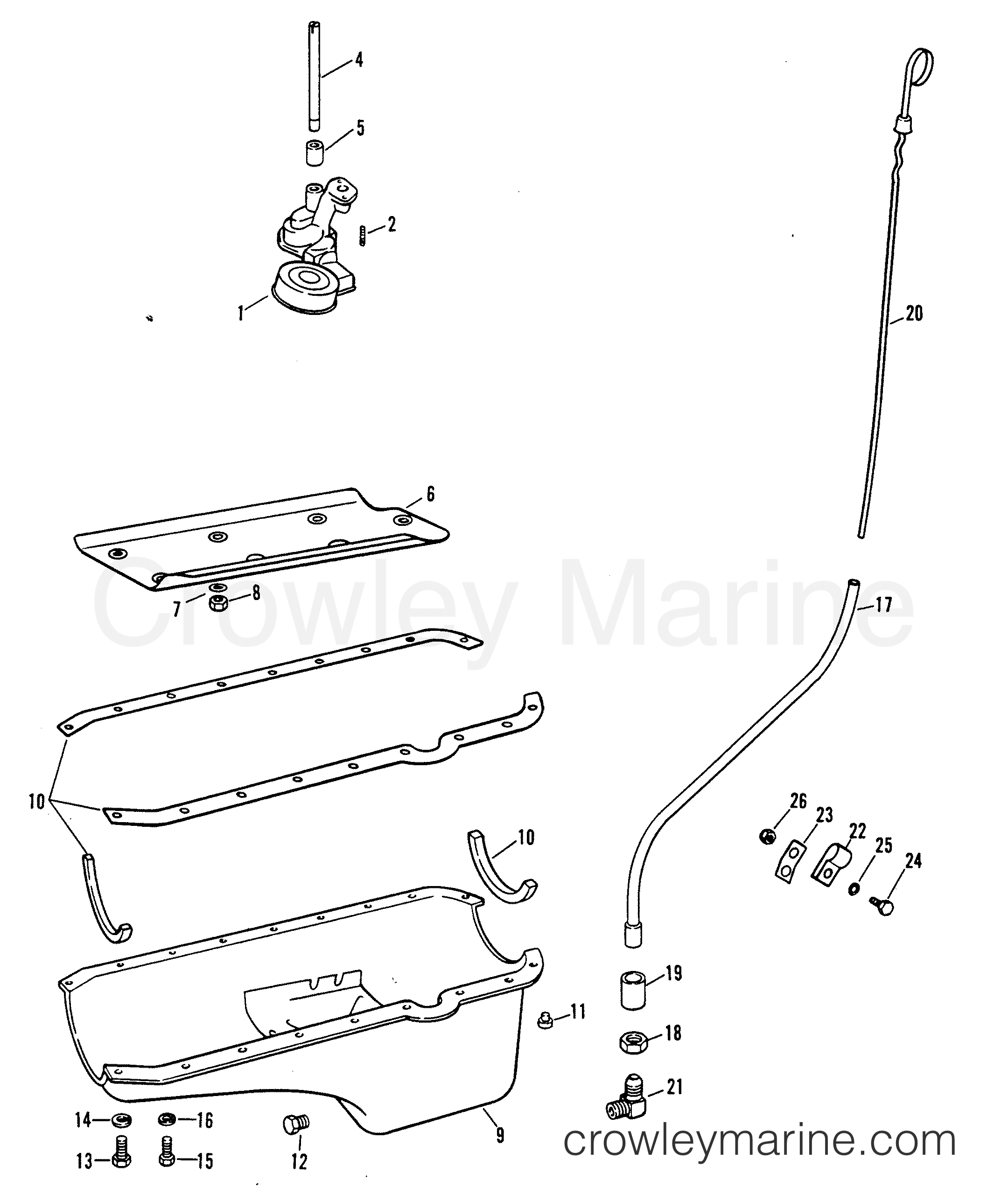 1991 Mercury Inboard Engine 8.2L - 38235E7DS OIL PAN AND OIL PUMP section