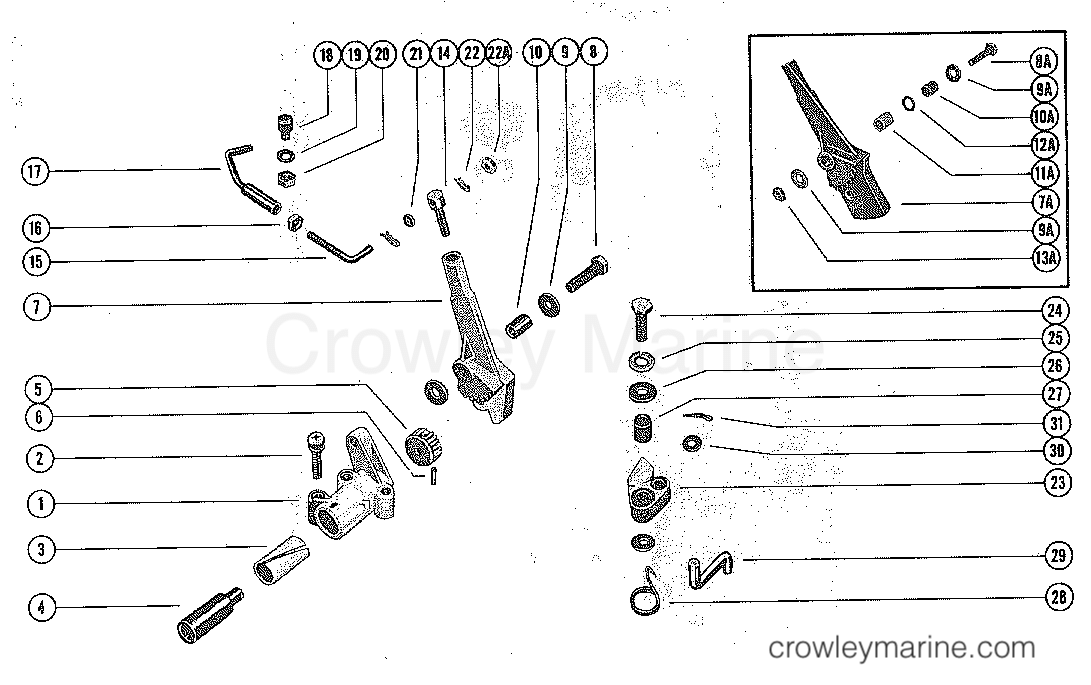 THROTTLE CONTROL LINKAGE Serial Range Outboard 200 1558310 THRU
