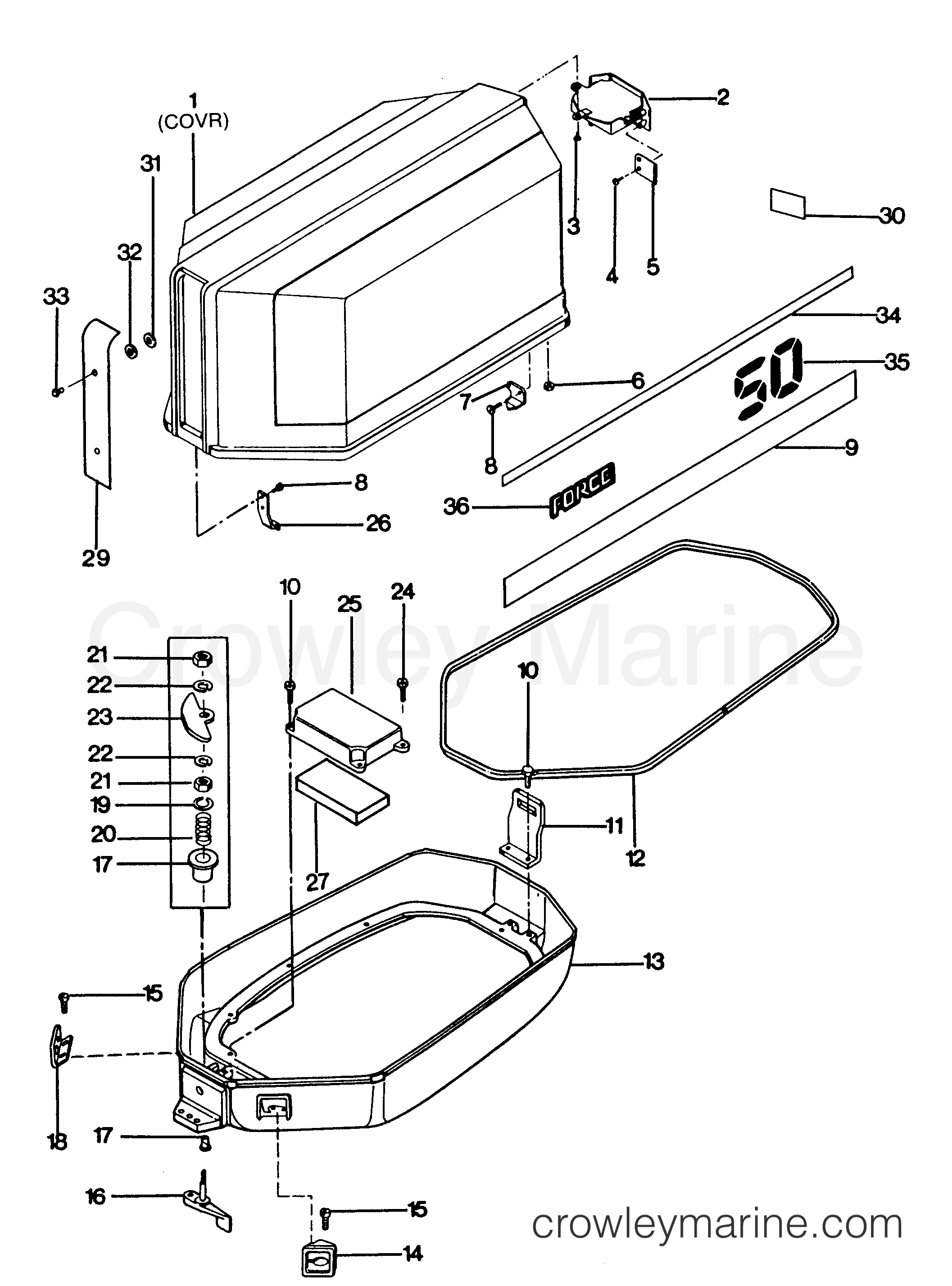1987 Outboard 50 - 507F7C [Force] - ENGINE COVER AND SUPPORT PLATE