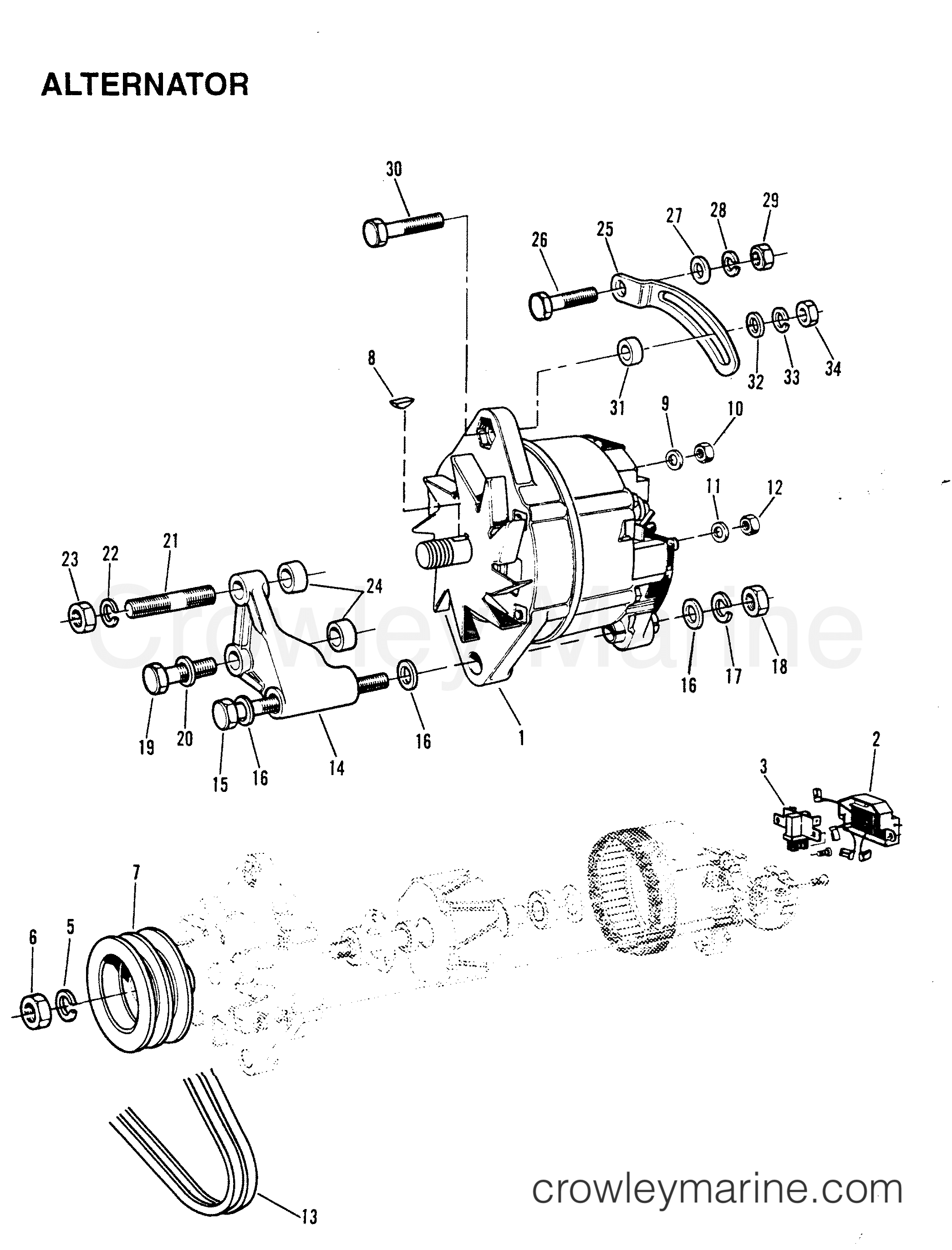 1990 Inboard Engine 642D - 33422B9CD - ALTERNATOR