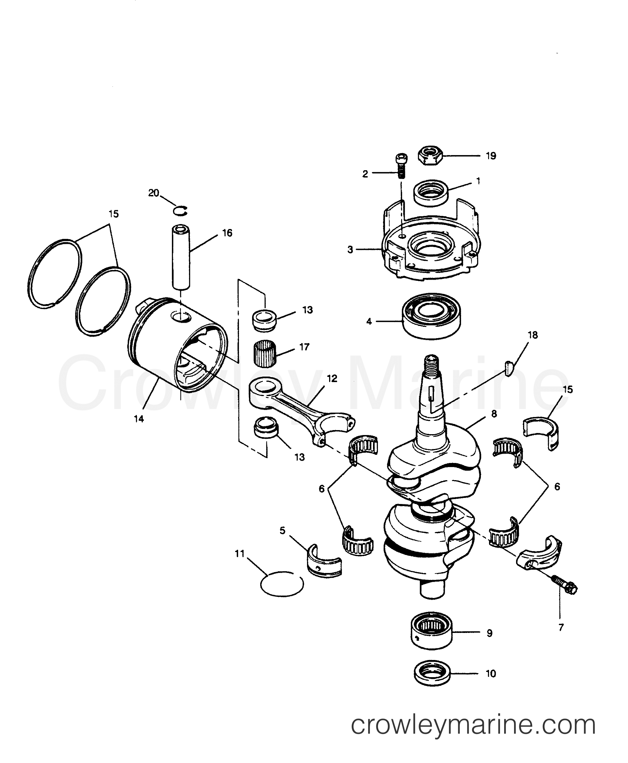 1990 Outboard 50 - 507A90D [Force] - CRANKSHAFT AND PISTON
