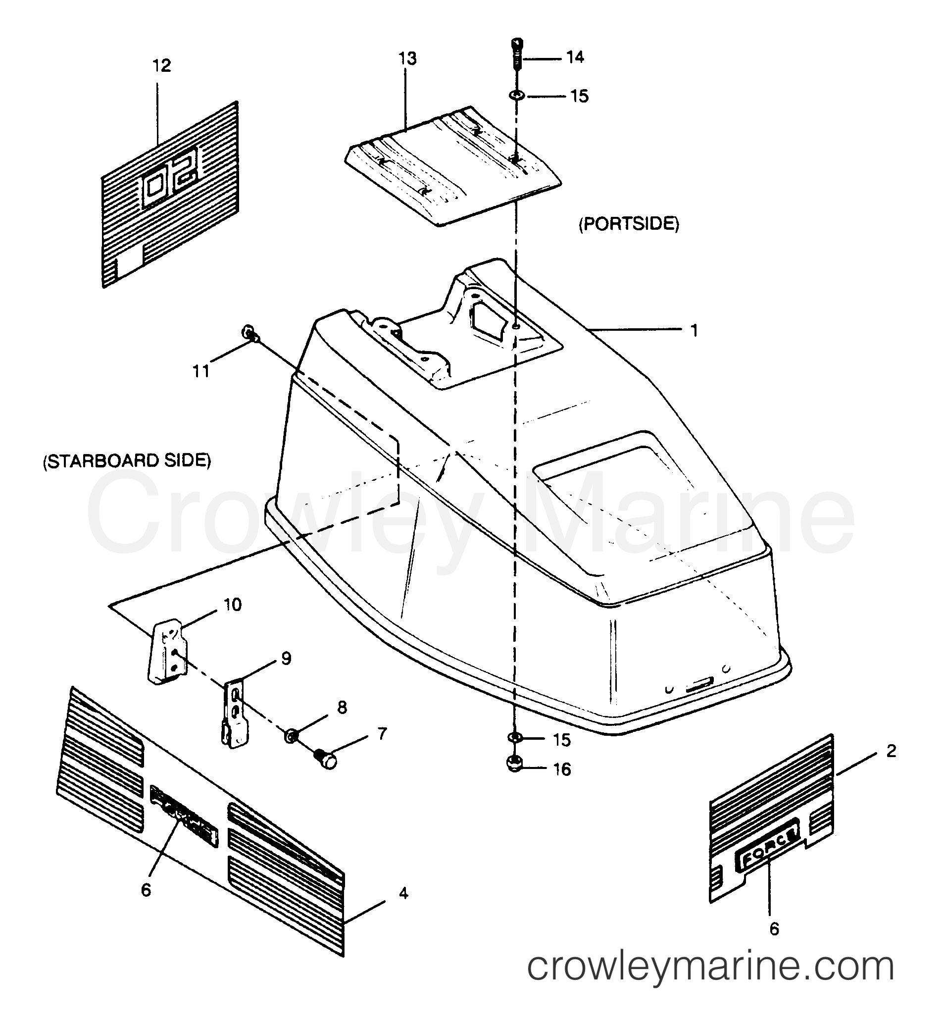1990 Outboard 50 - 508F90A [Force] - ENGINE COVER MAXUM MODELS