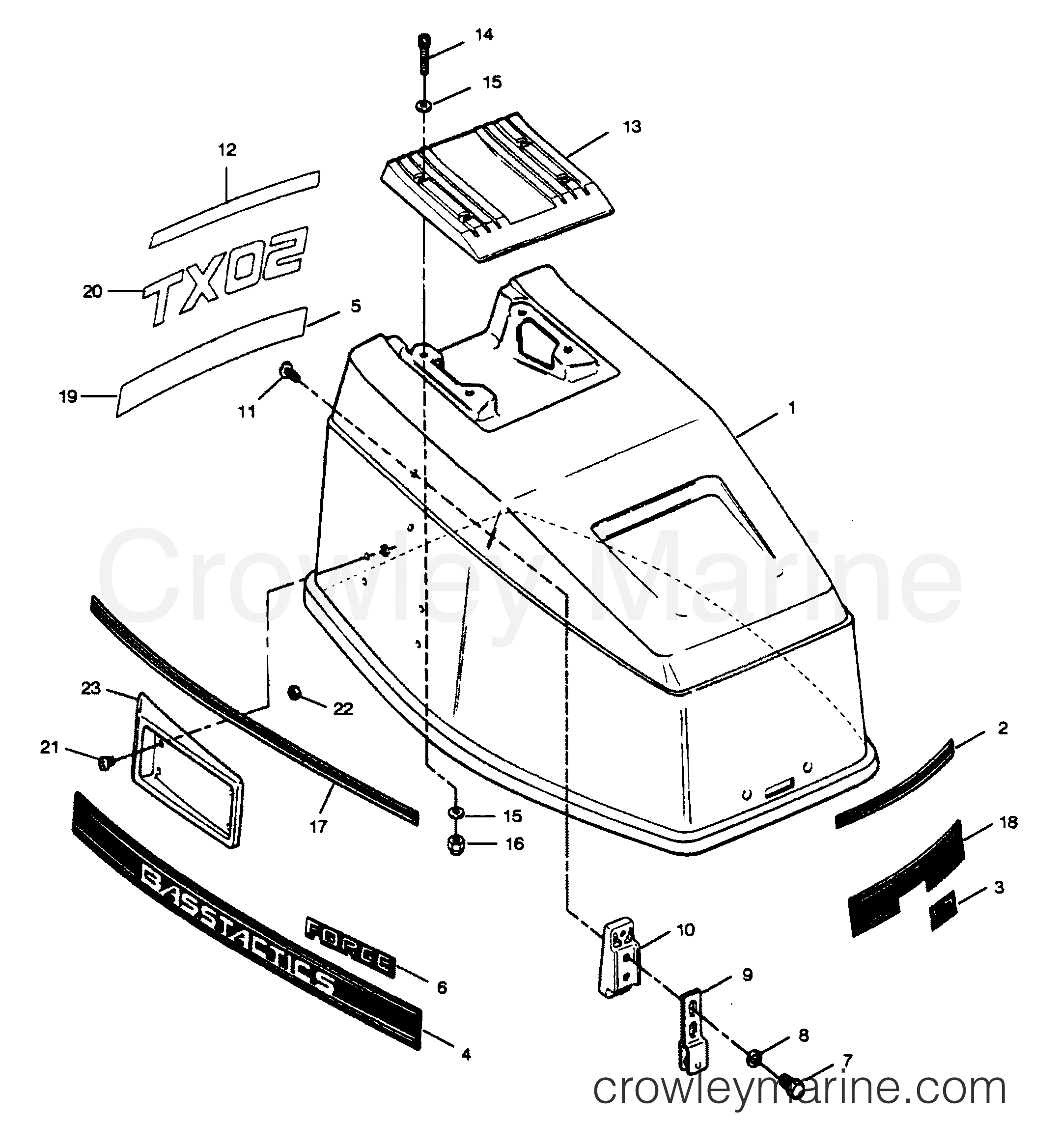 1988 Outboard 50 - 507S8D [Force] - ENGINE COVER CAJUN MODELS