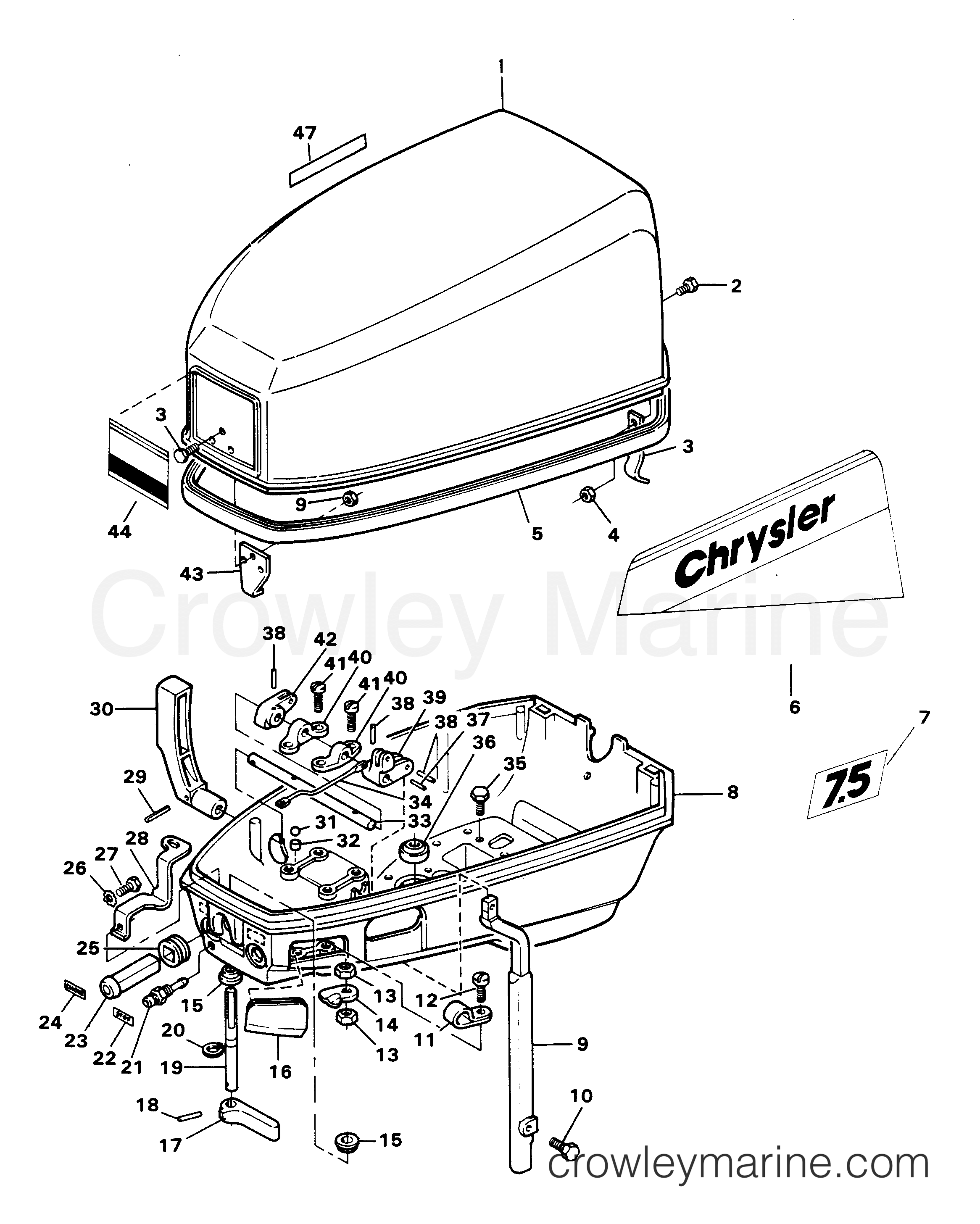 1981 Outboard 7.5 - H0072B81D - ENGINE COVER AND SUPPORT PLATE