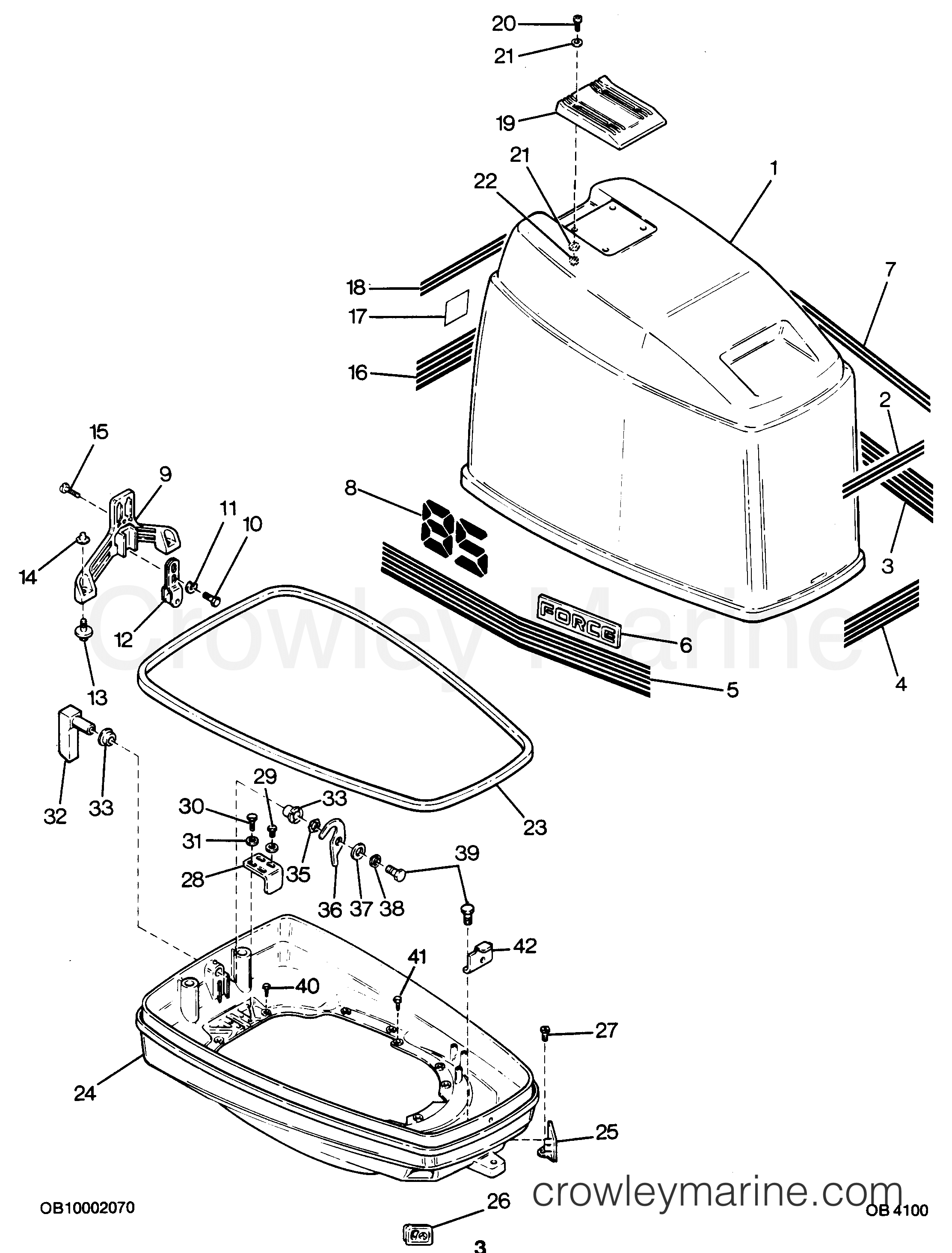 1987 Outboard 85 - 856X7A [Force] - ENGINE COVER AND SUPPORT PLATE