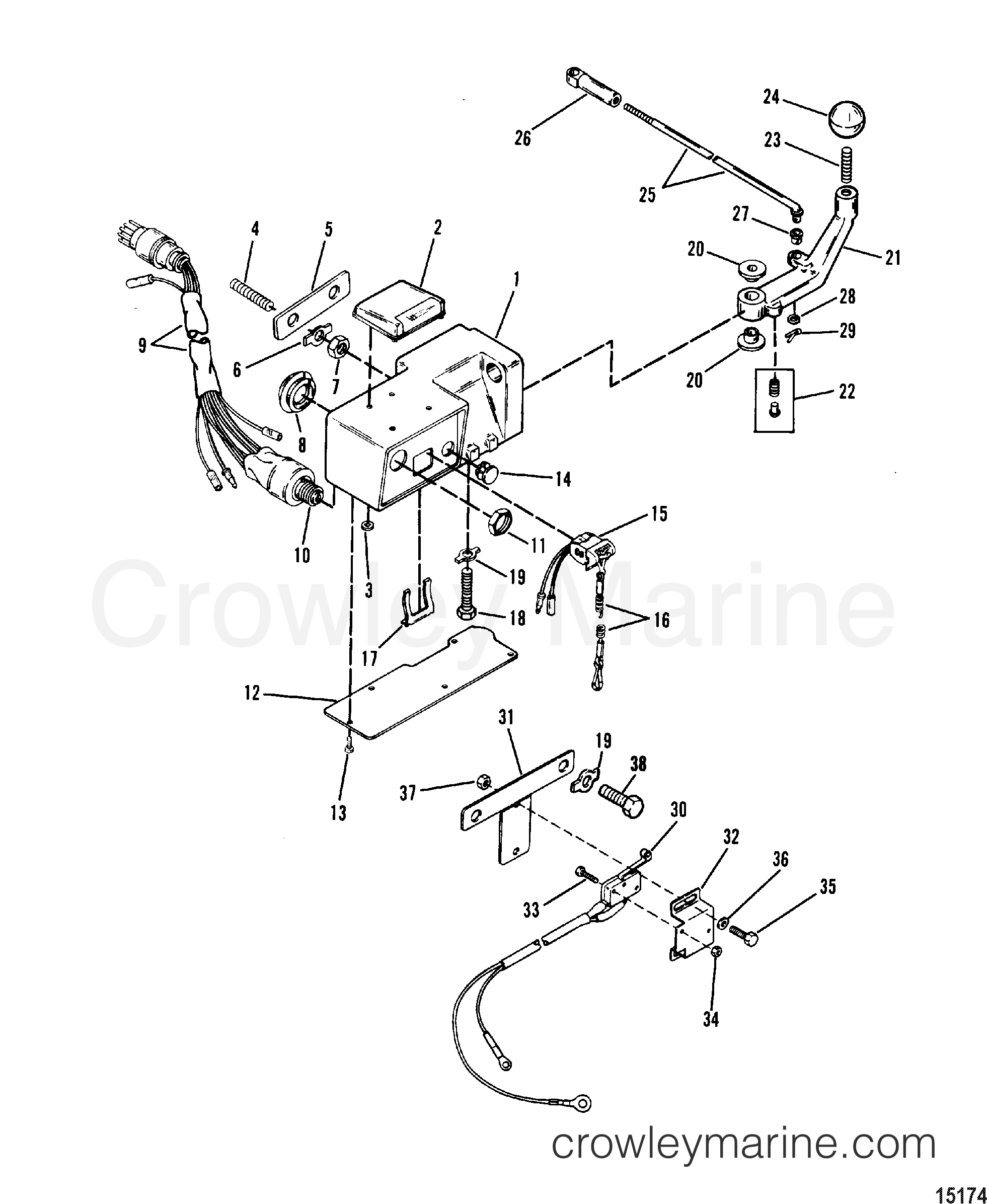1989 Outboard 75 [ELO] - 70753129D - STEERING HANDLE COMPONENTS