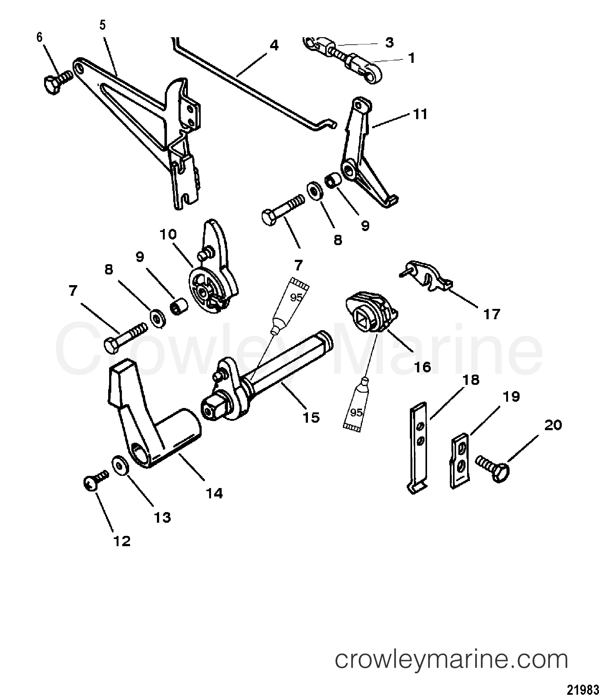 THROTTLE AND SHIFT LINKAGE 1994 Outboard 15 [MH/ALT] 7016207CD