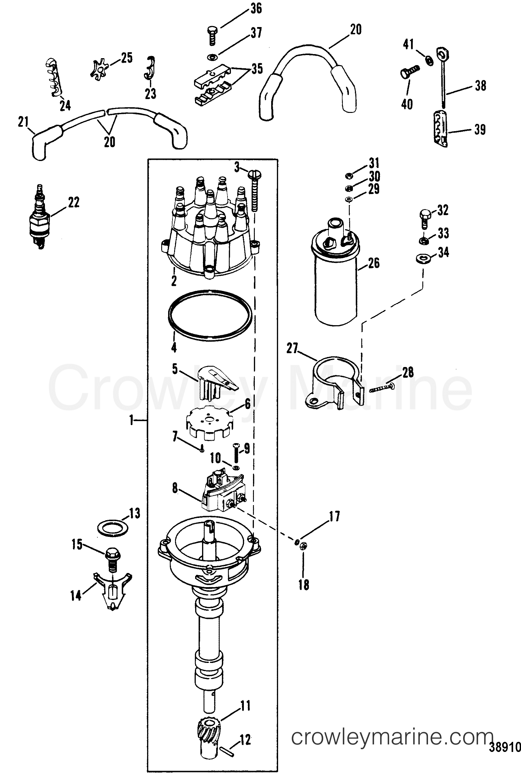 1981 Inboard Engine 340 - 3341901 - DISTRIBUTOR AND IGNITION COMPONENTS
