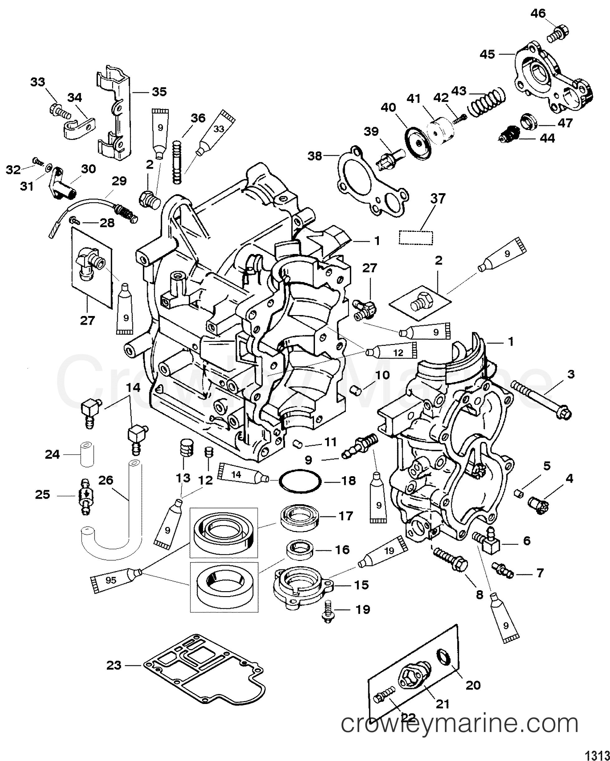 CYLINDER BLOCK - 1998 Outboard 40 [MH/ALT] 7041203GB | Crowley Marine