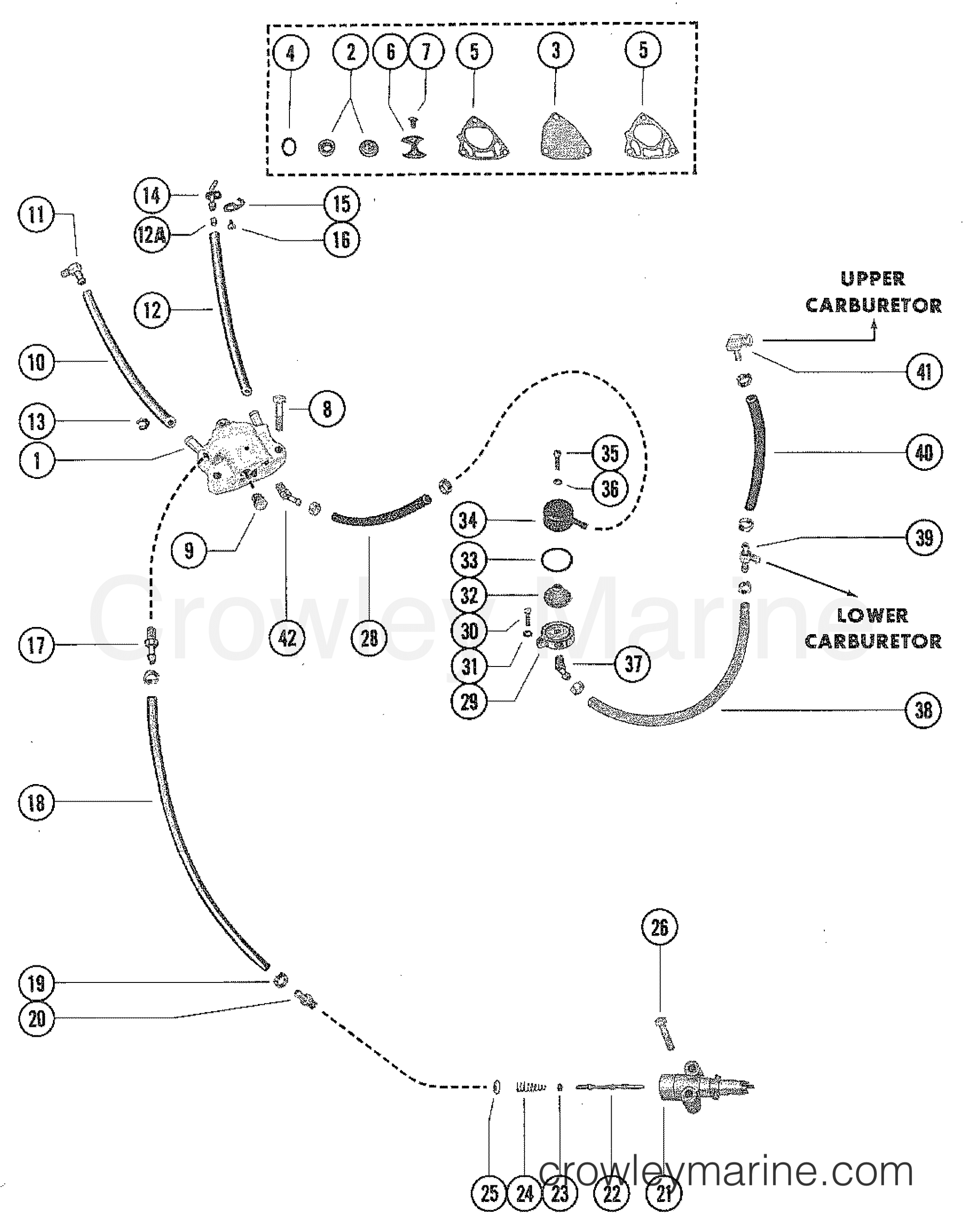 FUEL PUMP, FUEL FILTER AND FUEL LINES 1977 Outboard 70 1700507