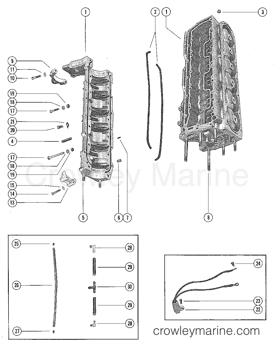 CYLINDER BLOCK AND CRANKCASE ASSEMBLY 1978 Outboard 90 [ELPT] 1090628 Crowley Marine
