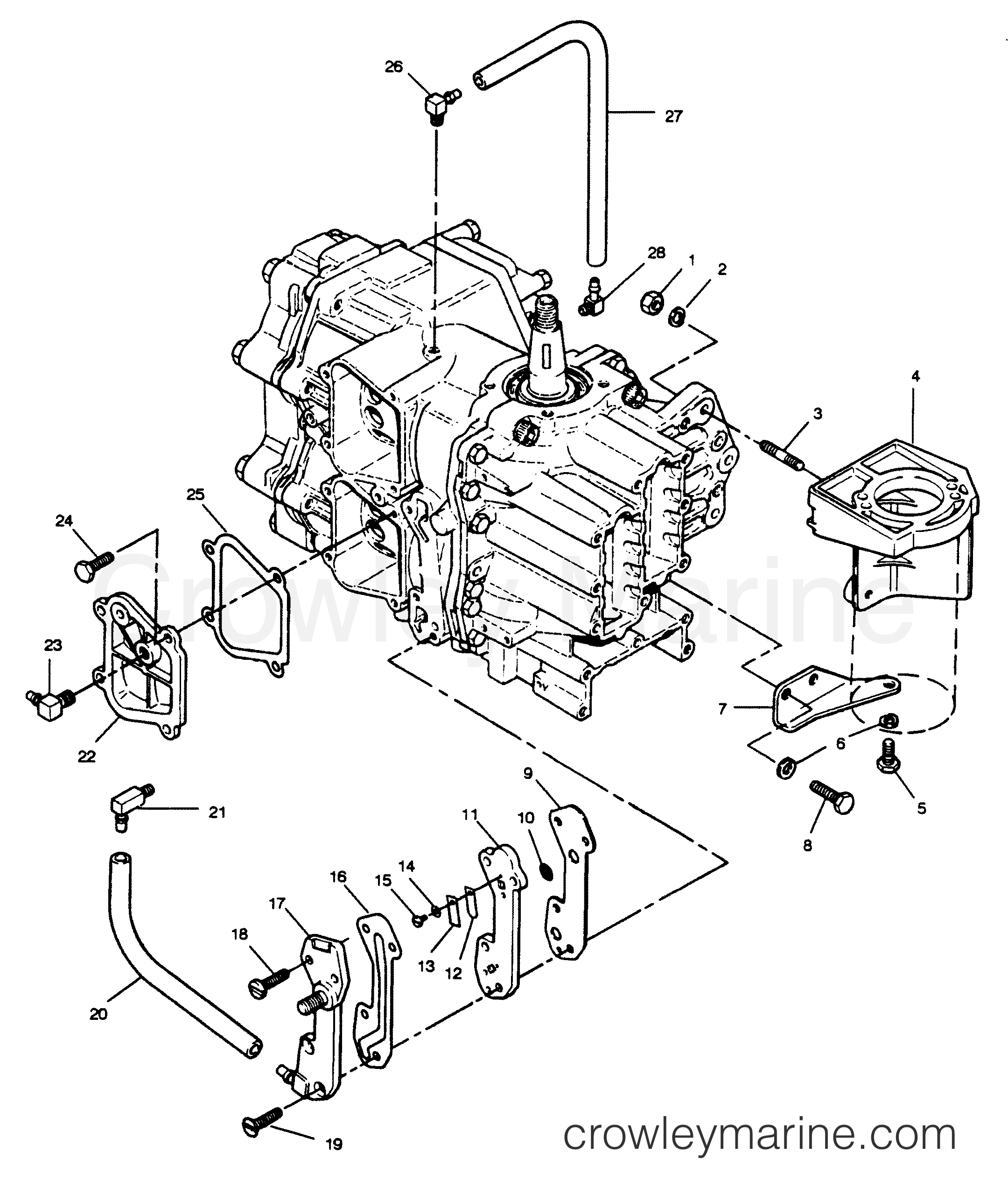 1988 Outboard 50 - 504S8D [Force] - RECIRCULATION SYSTEM AND STARTER BRACKETS