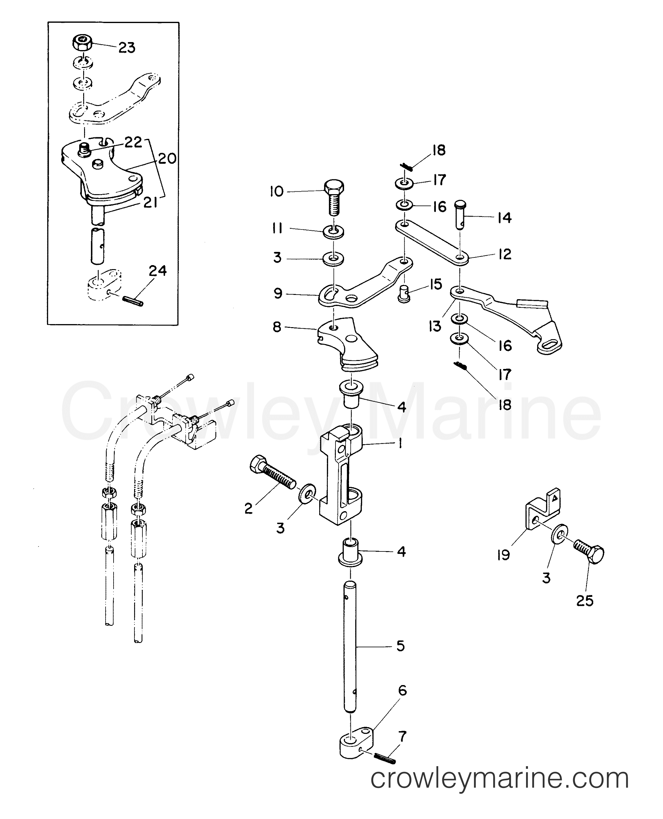 Serial Range Mariner Outboard 8A - 682-250101 THRU 250515 (E) - THROTTLE LINKAGE section
