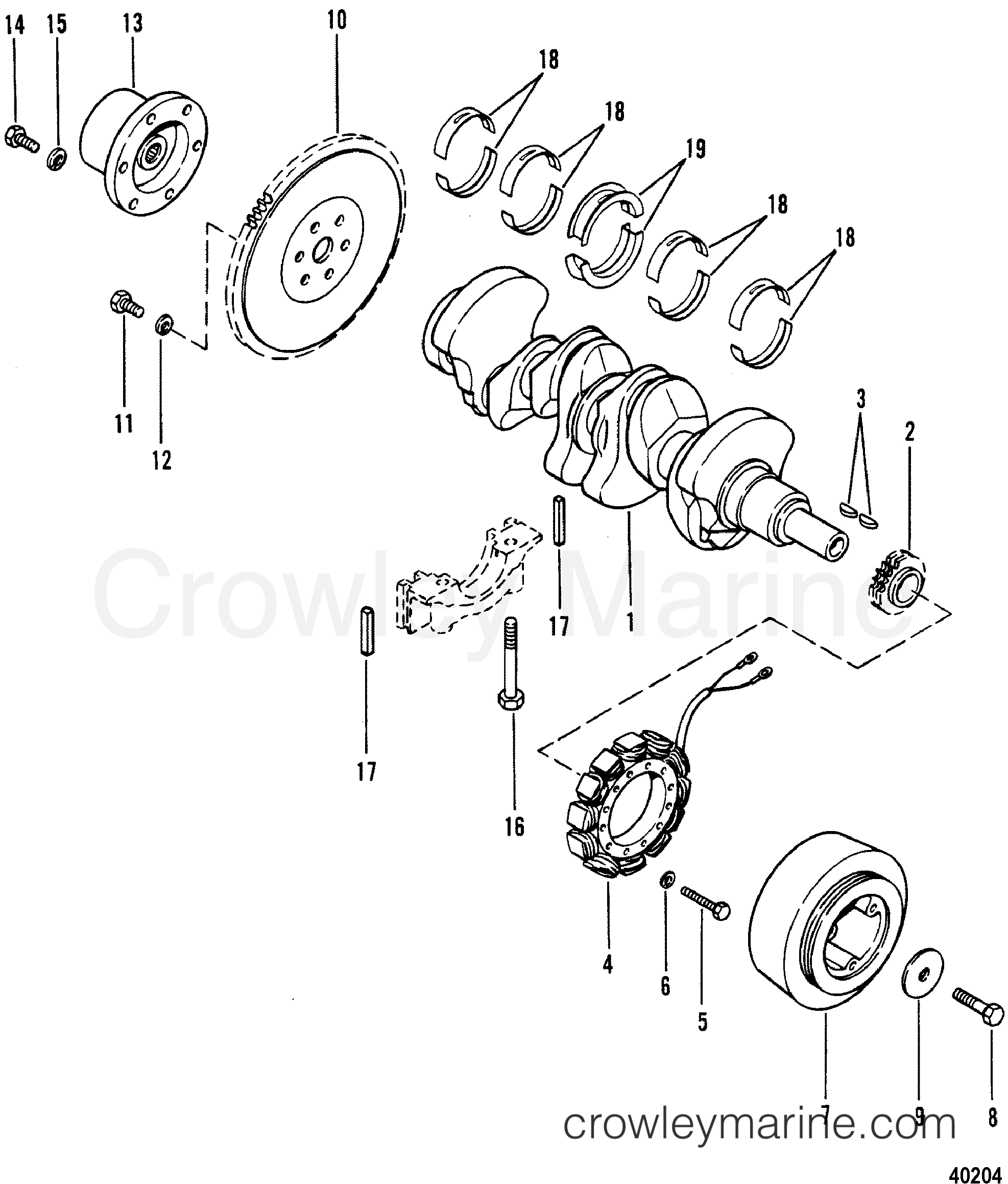 1983 Mercruiser 470 - 04707333 - CRANKSHAFT, FLYWHEEL AND ALTERNATOR section