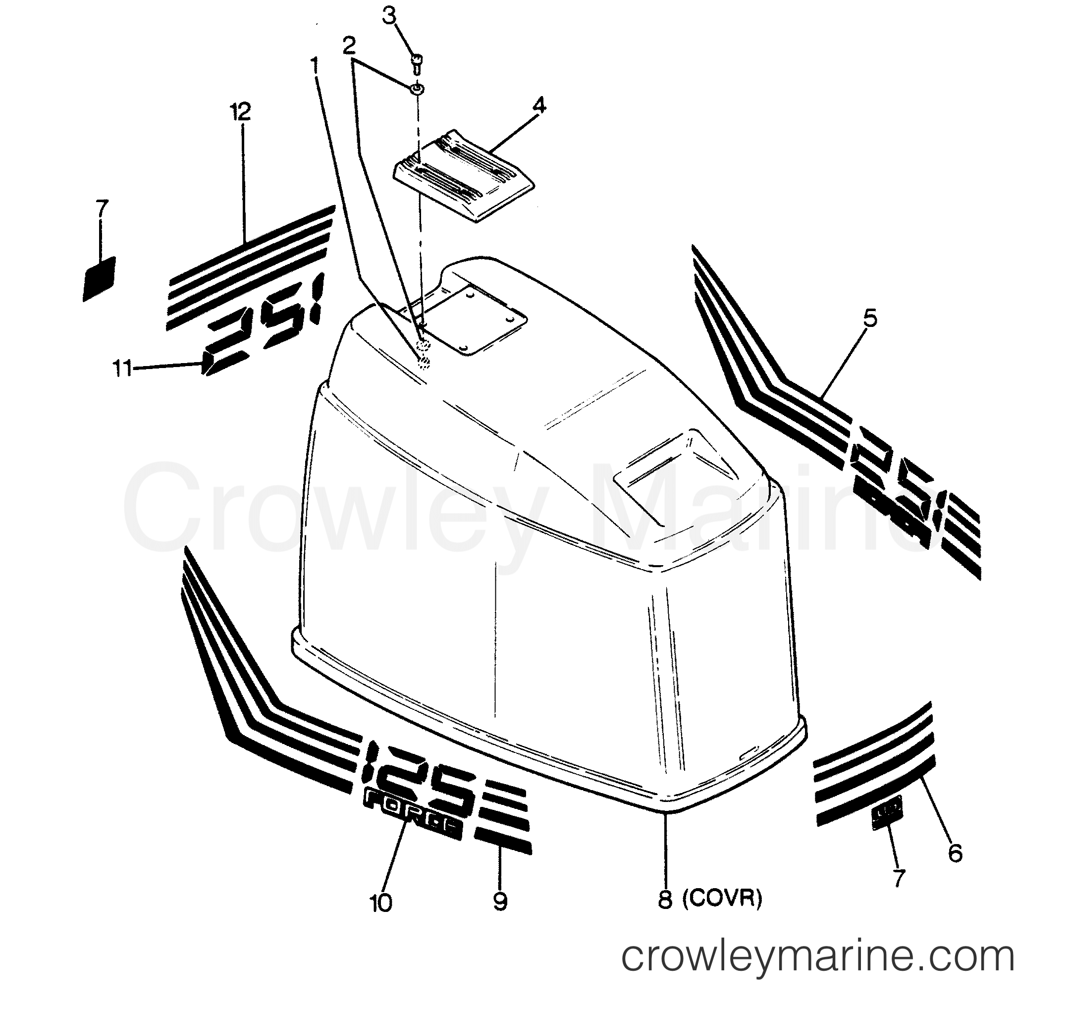 1988 Outboard 125 - 1258D8C [Force] - ENGINE COVER OLYMPIC MODELS
