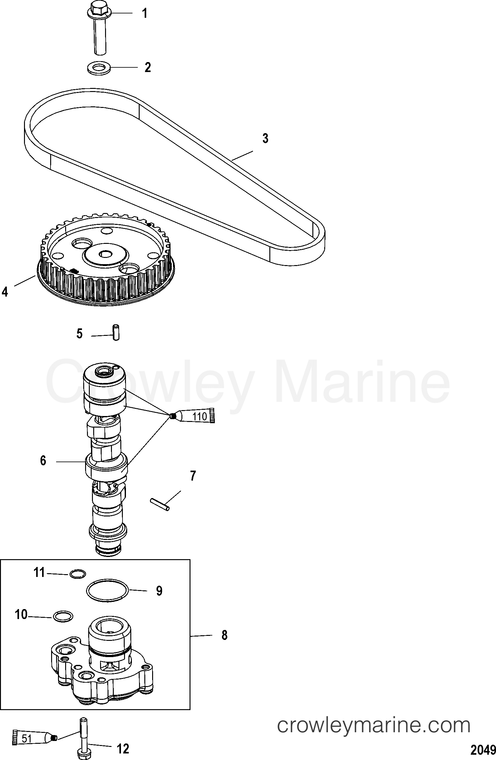 CAMSHAFT/OIL PUMP 1998 Outboard 25 [EH 4] 7F25301GD Crowley Marine