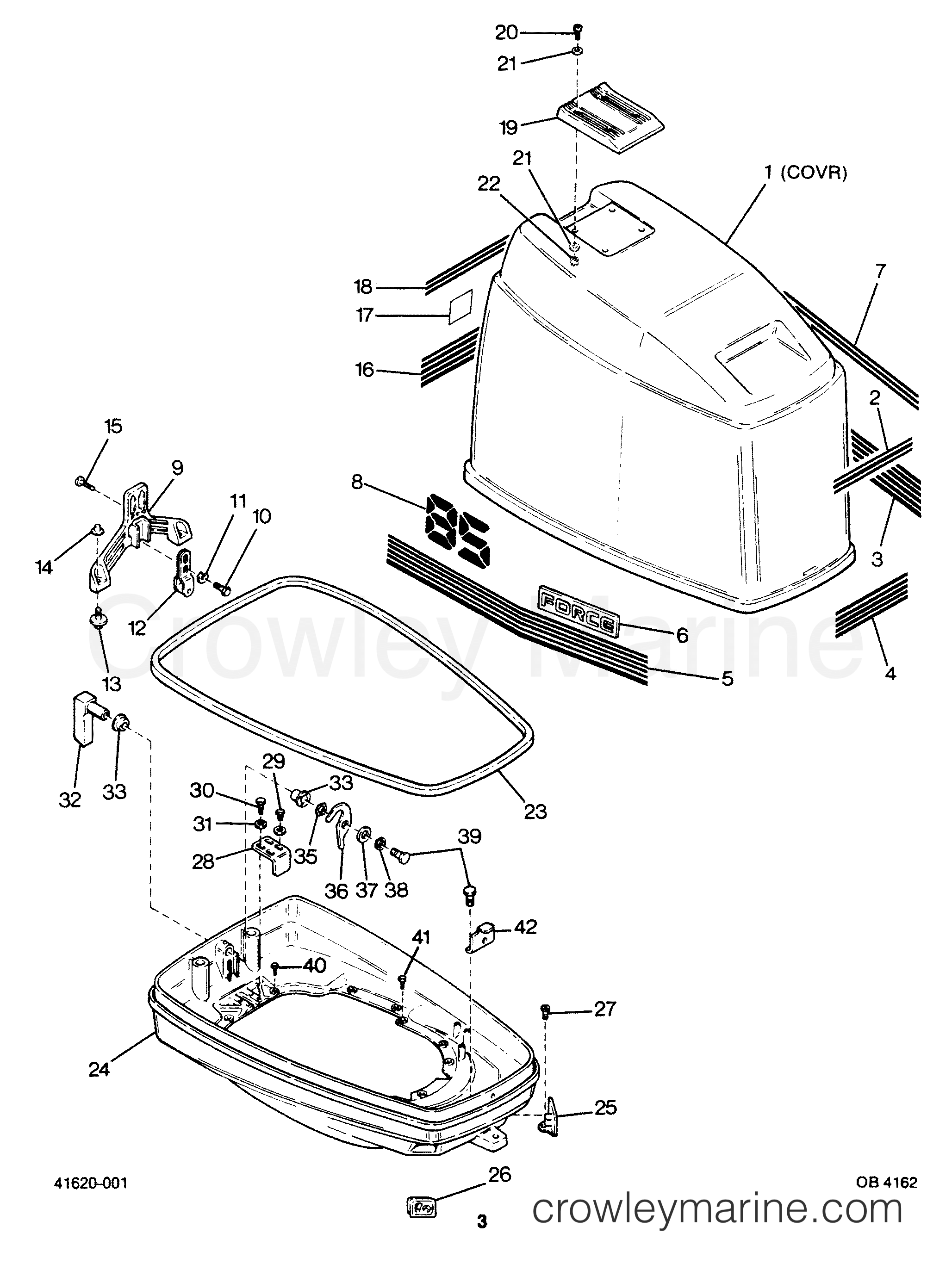 1987 Outboard 85 - 856X7B [Force] - ENGINE COVER AND SUPPORT PLATE