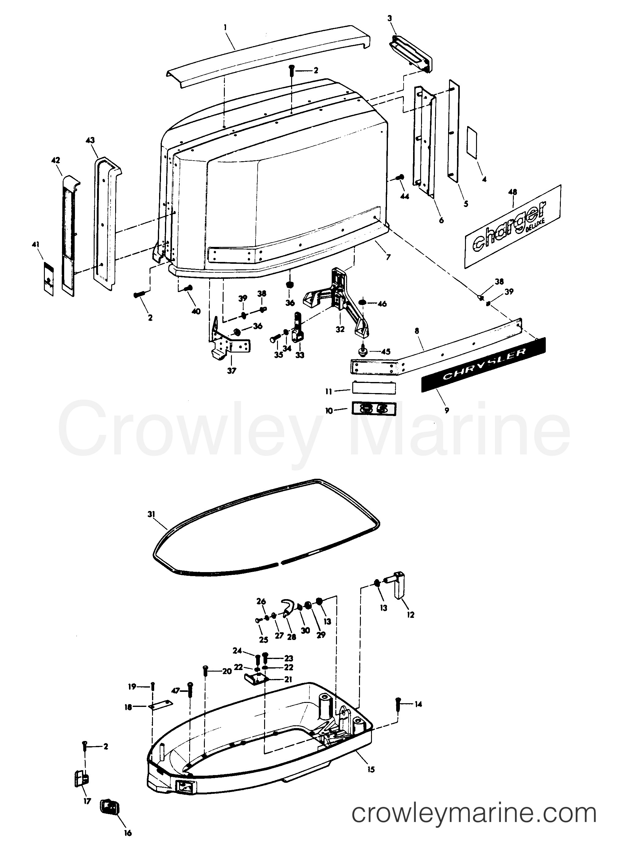 1977 Force Outboard 85 - H0859H77A - ENGINE COVER AND SUPPORT PLATE section