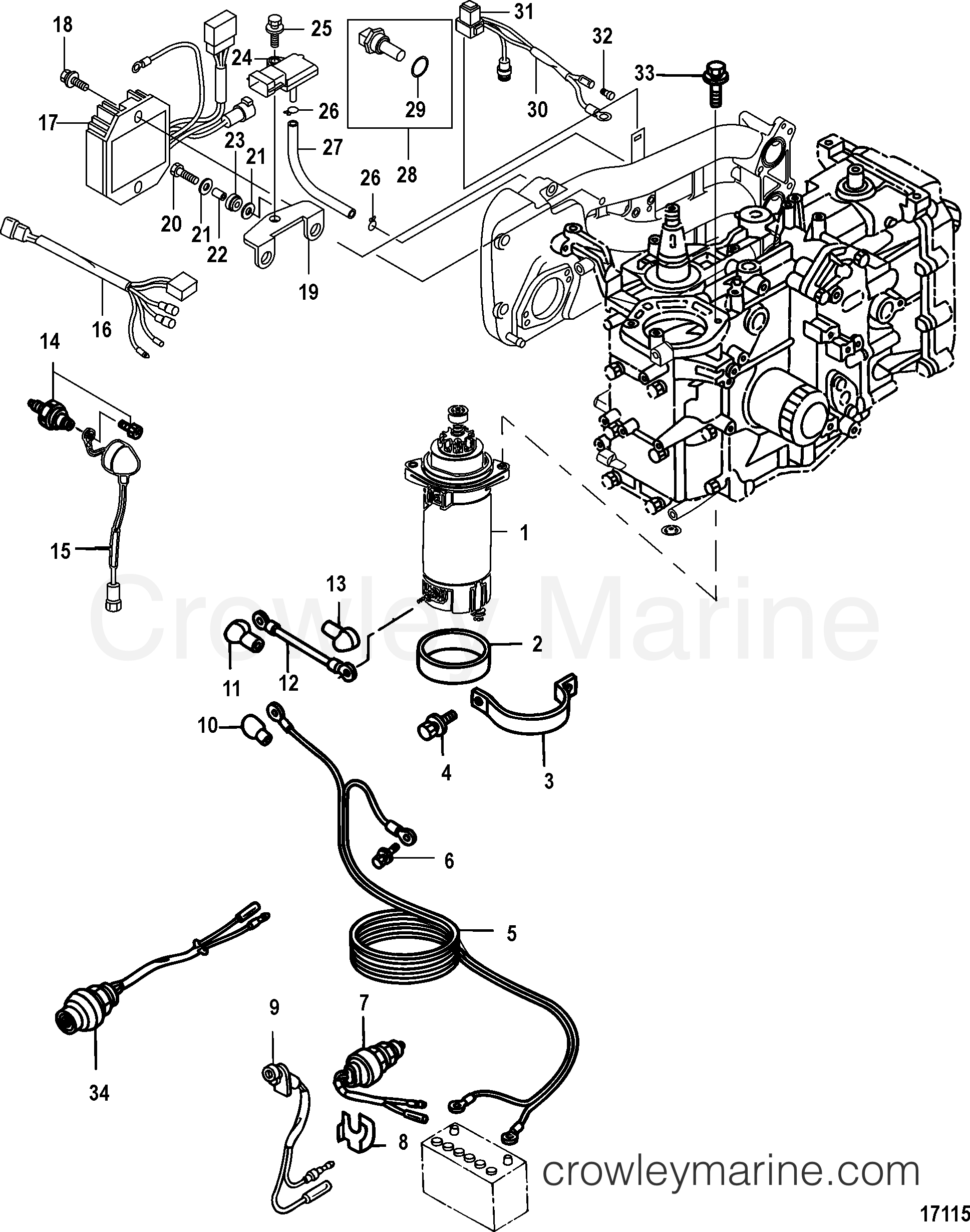 2006 Outboard 30EFI [ELHPT 4] - 7A30411UK - STARTER MOTOR AND RECTIFIER