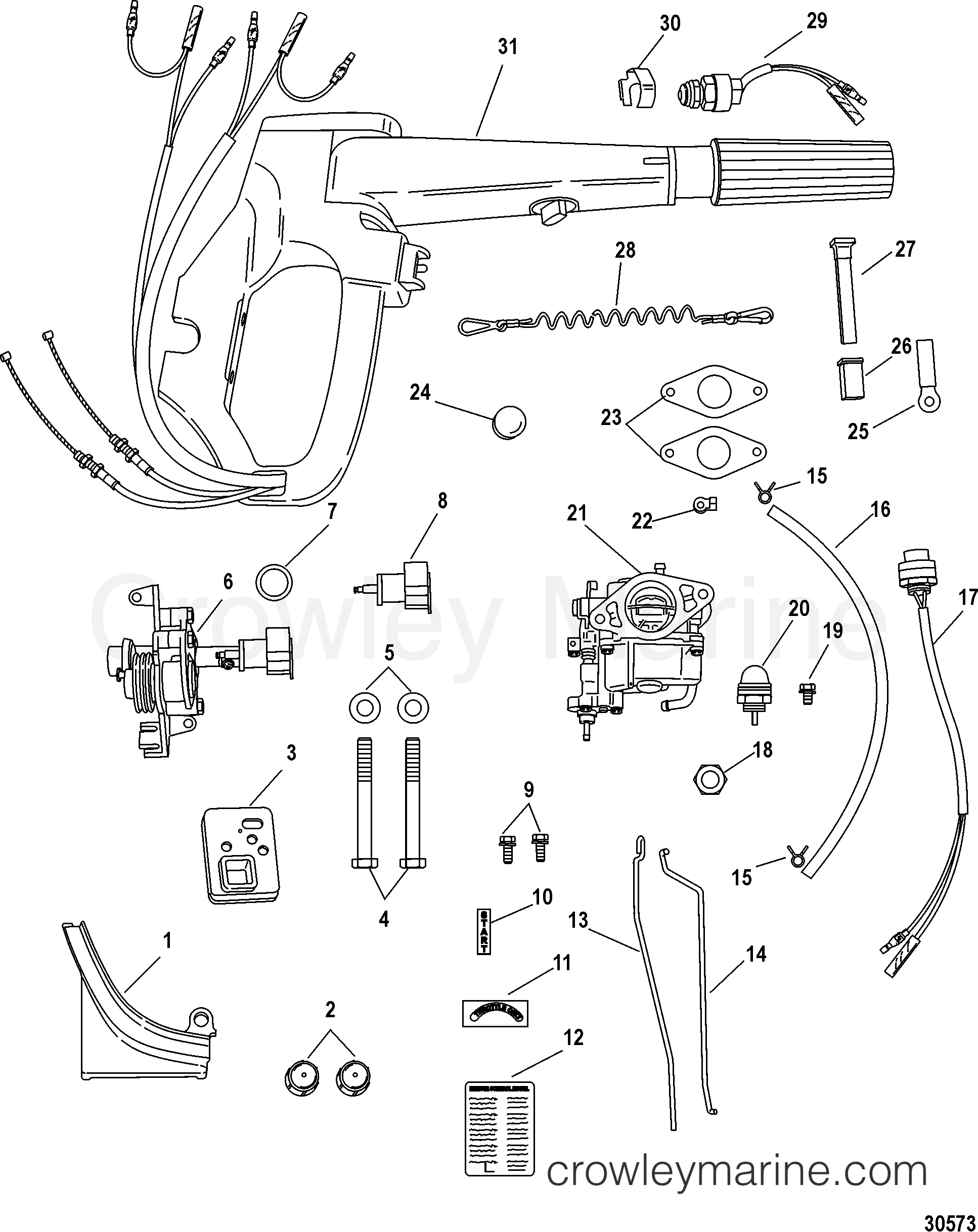 TILLER HANDLE CONVERSION KITELECTRIC, 889246A79 2006 Mercury Outboard 9.9 [ML 4] 1F10211FK