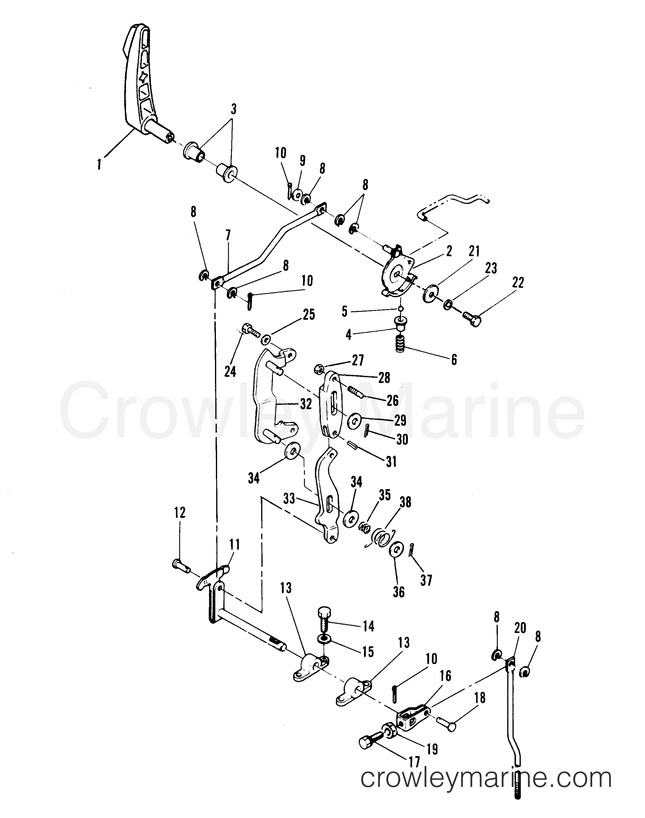 Serial Range Outboard 40B (CDI IGNITION/THRU PROP. EXHAUST) - 676-B102786 AND UP      (E) - GEAR SHIFT LINKAGE