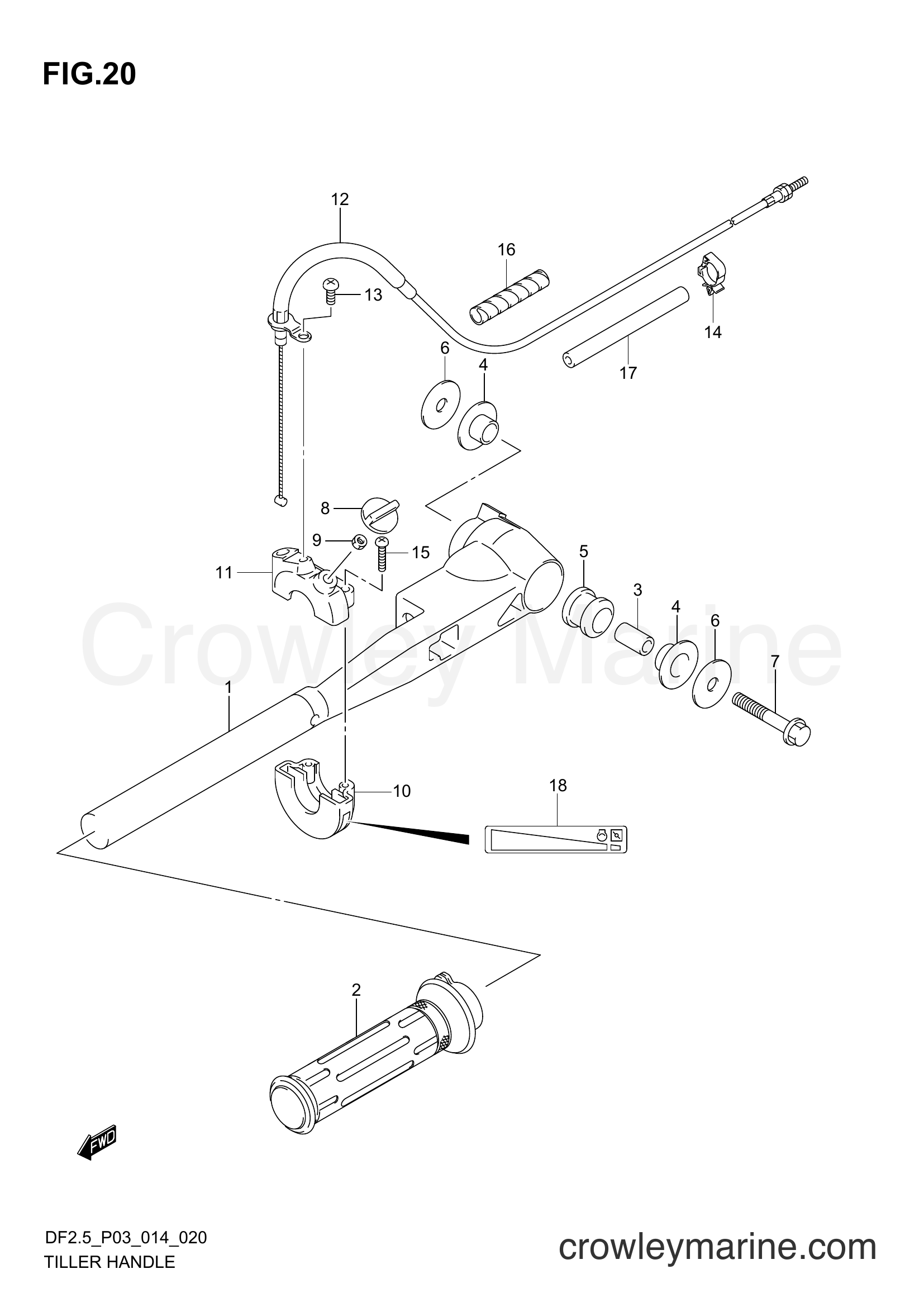 Suzuki Marine DF2.5 00252F-410001~ - TILLER HANDLE