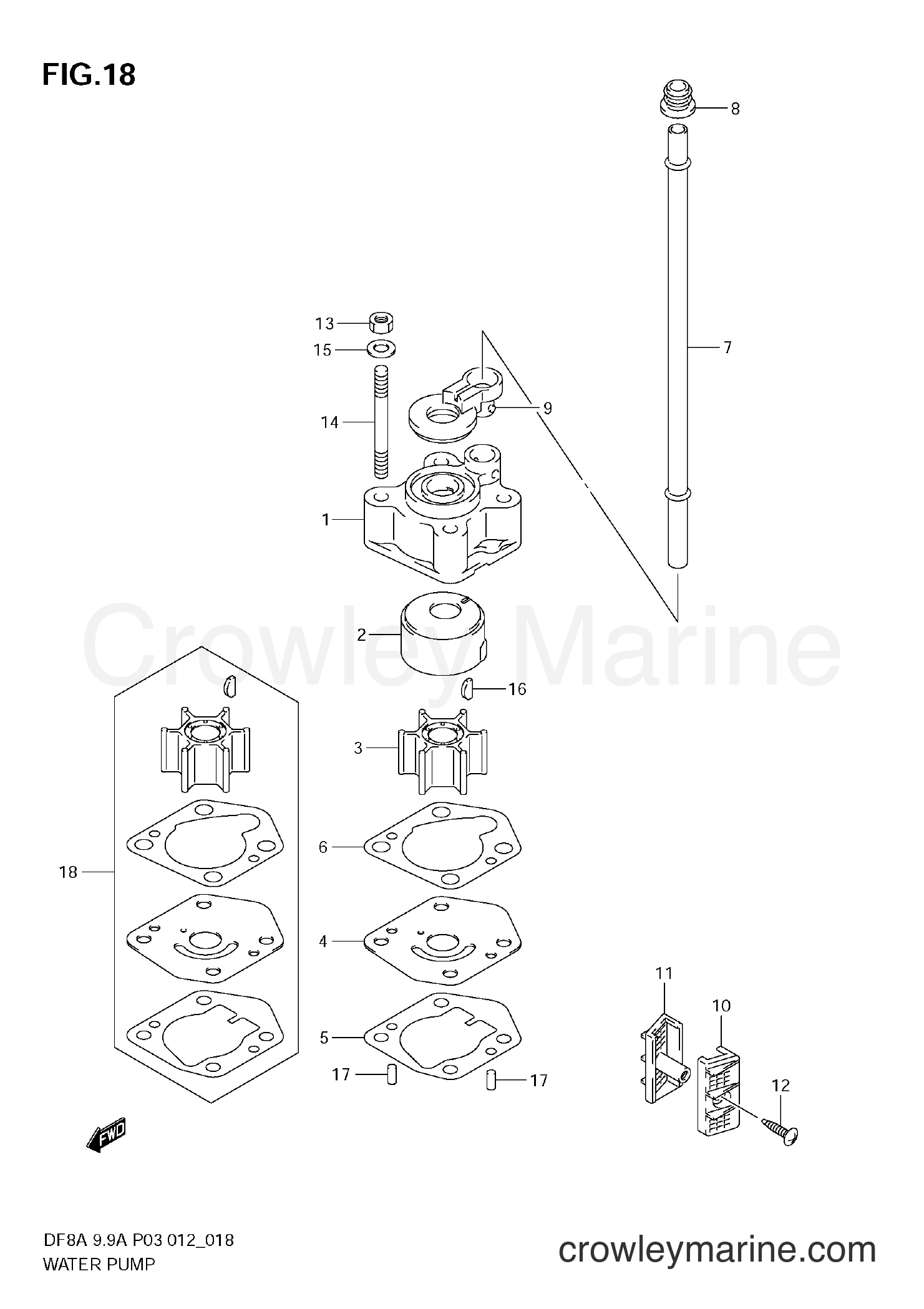 Suzuki Marine DF9.9A 00994F-210001~ - WATER PUMP