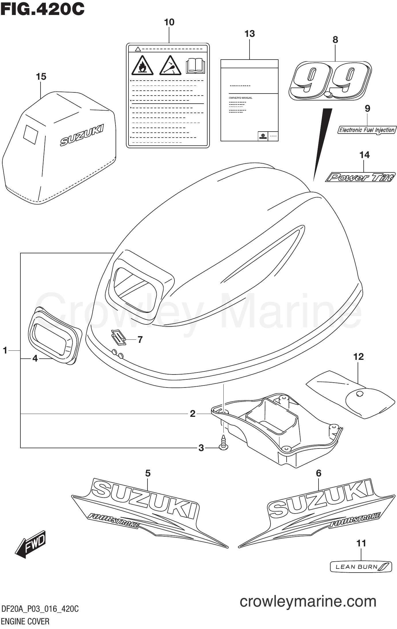 Suzuki Marine DF15A 610001~ - ENGINE COVER (DF9.9BT P03)