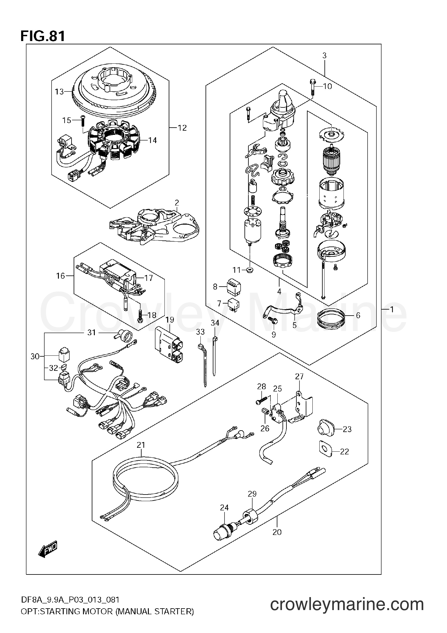 Suzuki Marine DF99A 310001~ - OPT:STARTING MOTOR (MANUAL STARTER) (DF8A E03)