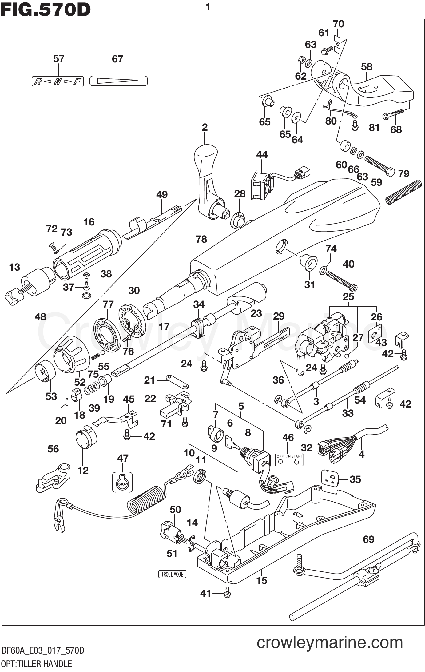 Suzuki Marine DF60AVT 710001~ - OPT:TILLER HANDLE (DF50AVT E03)